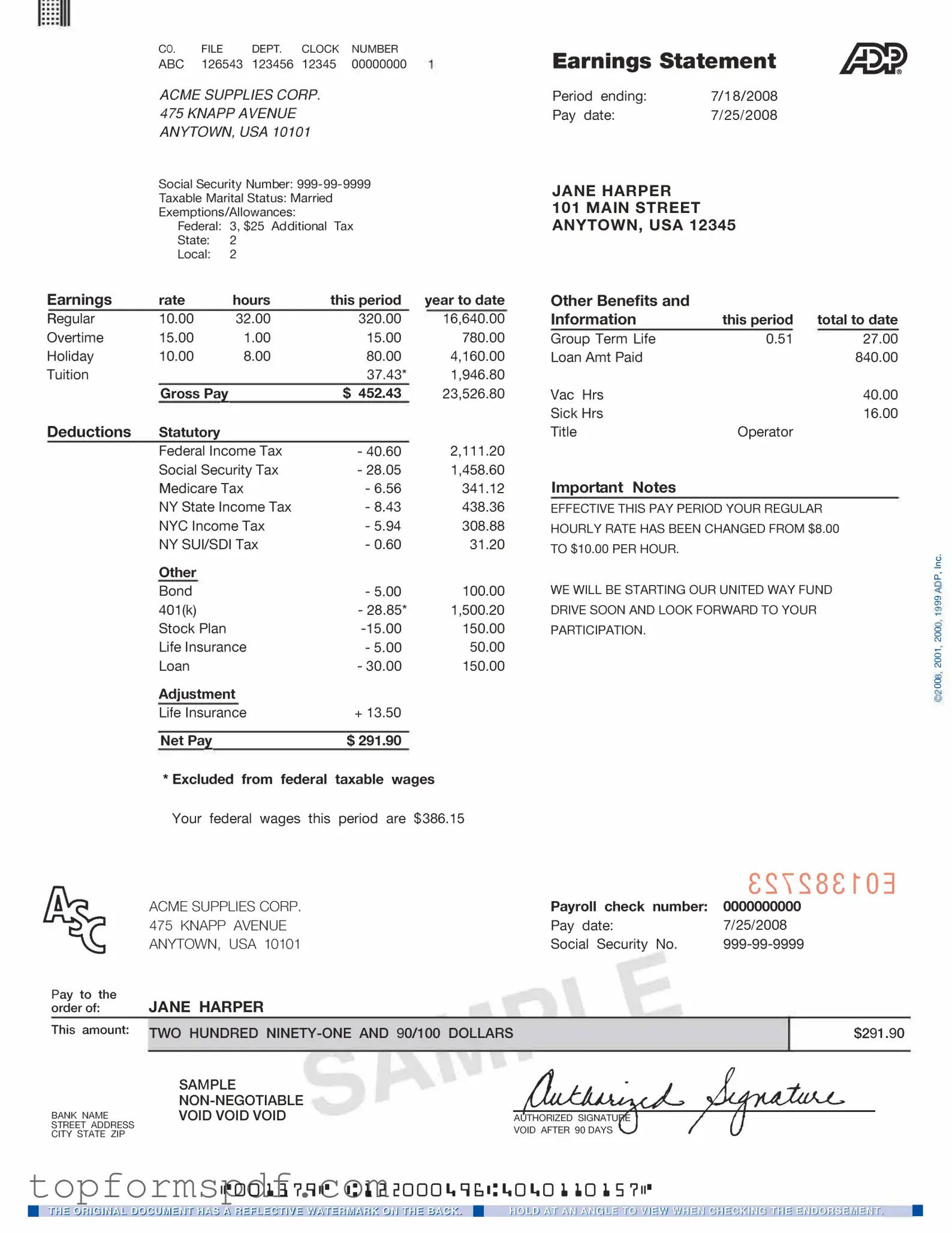 Adp Pay Stub Template