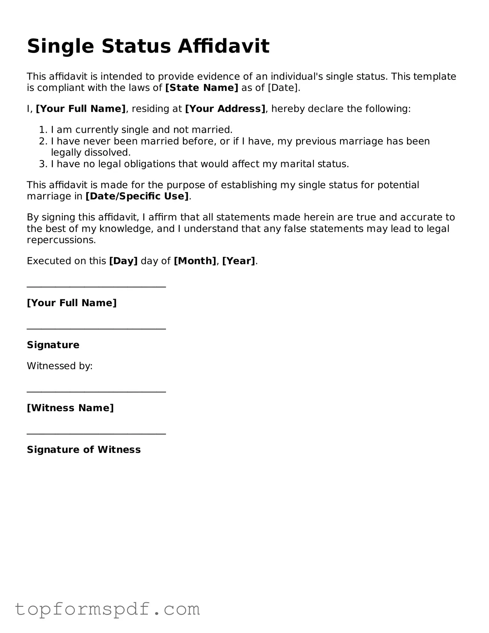 Legal Single Status Affidavit Form