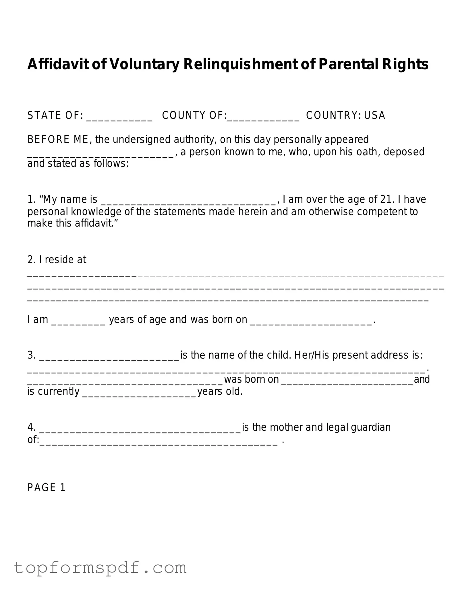 Affidavit Parental Rights Template