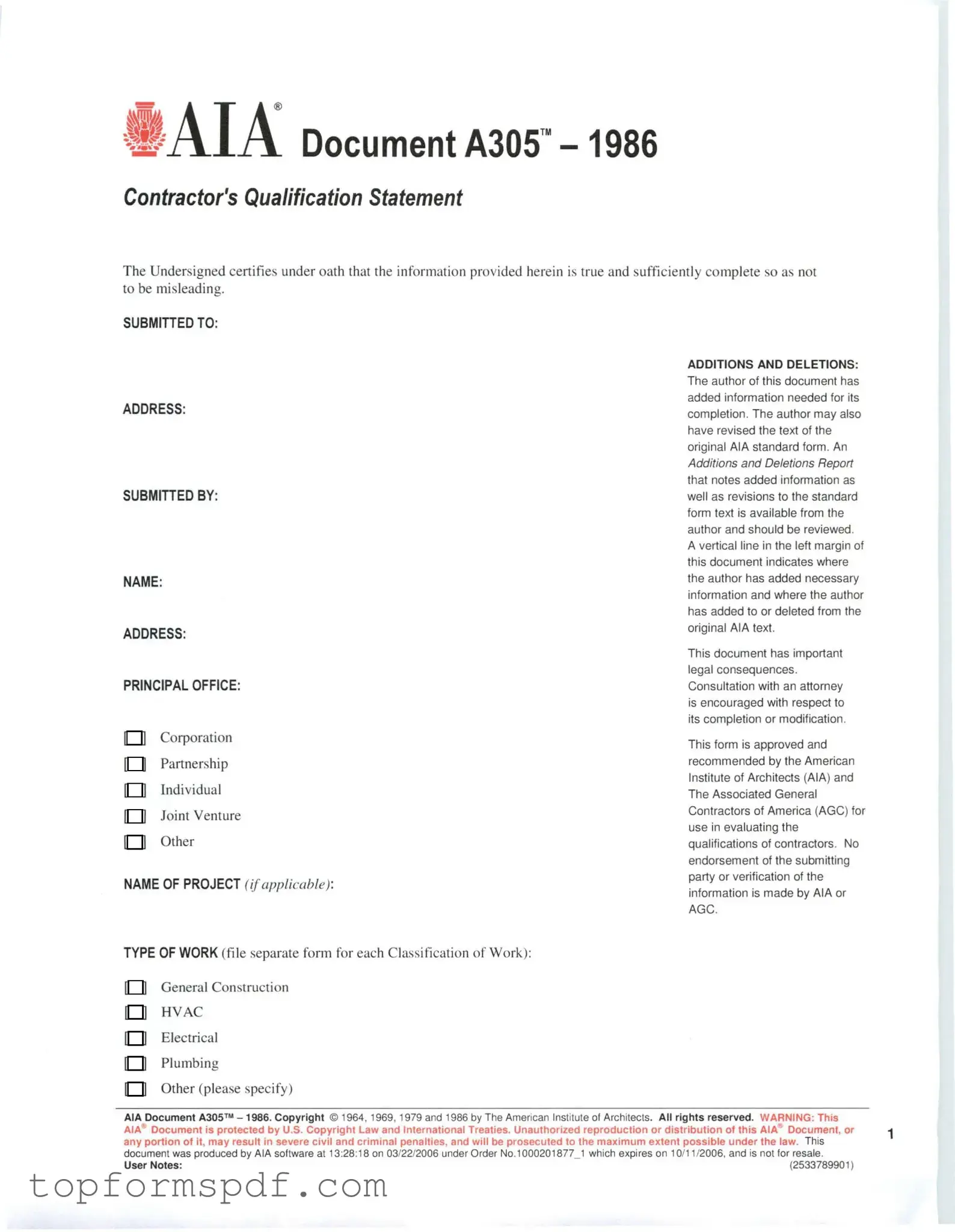 AIA A305 Template