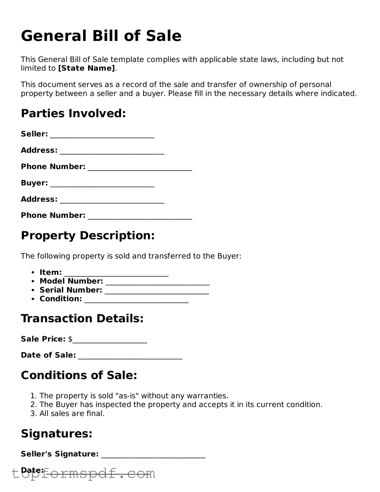 Legal General Bill of Sale Form
