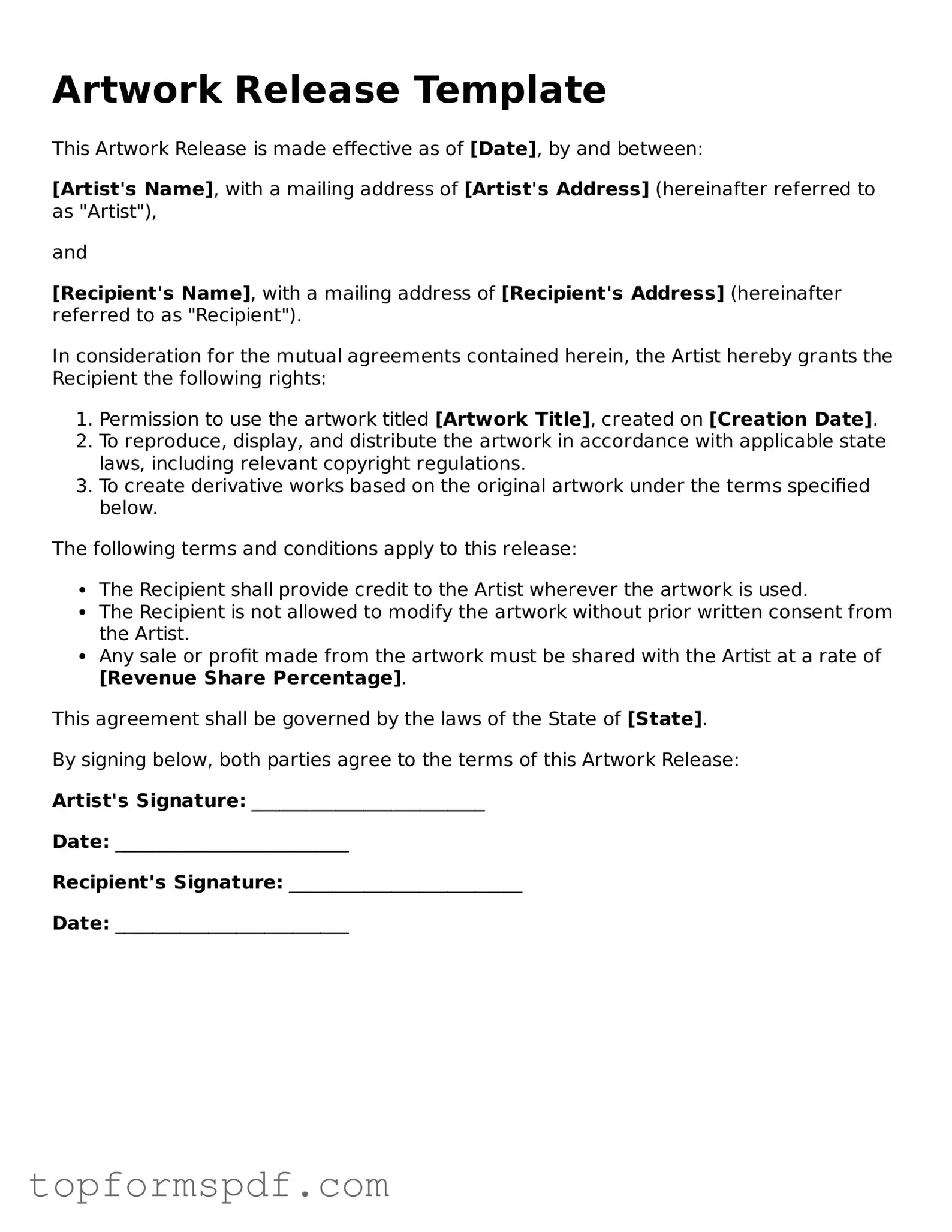 Legal Artwork Release Form