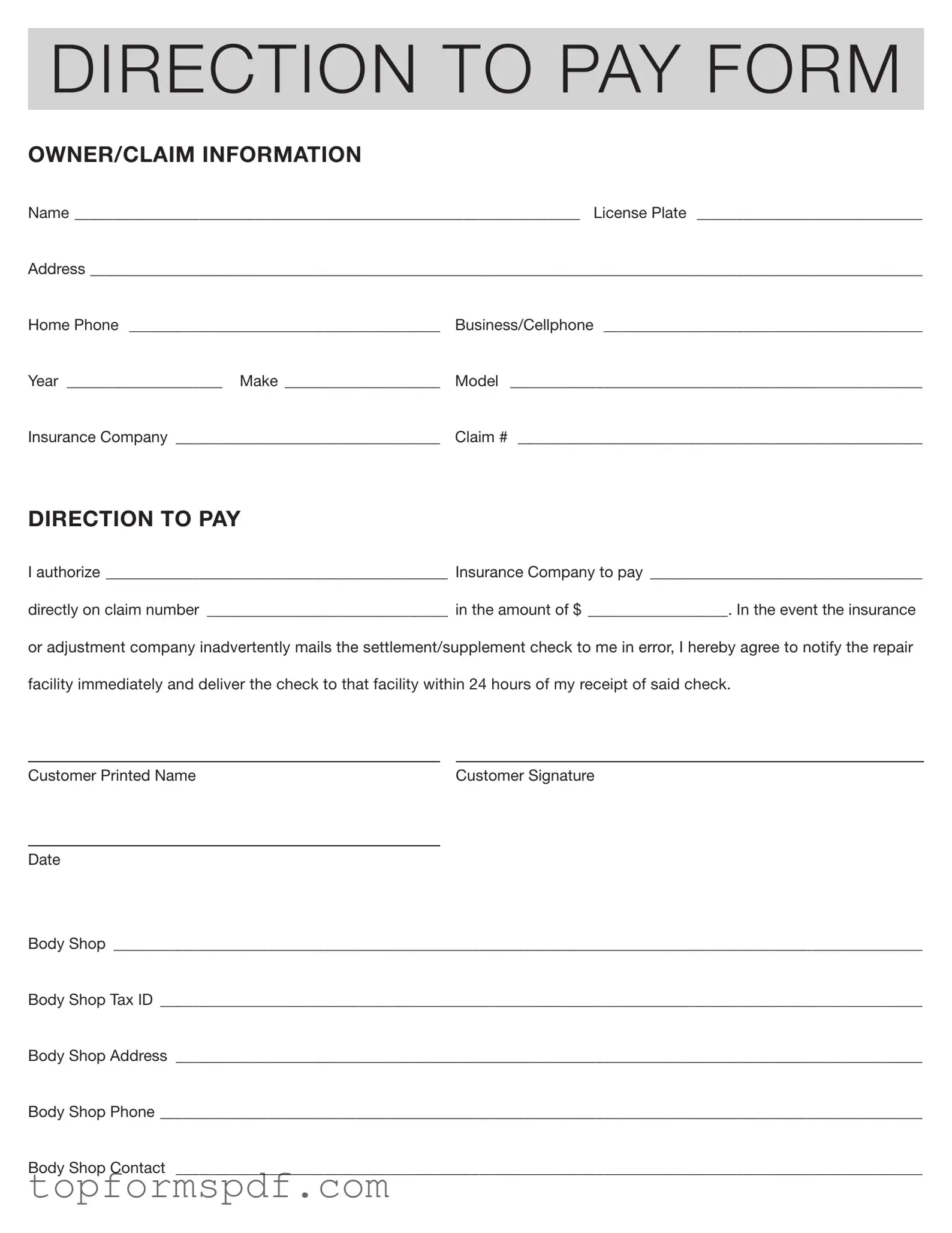 Authorization And Direction Pay Template