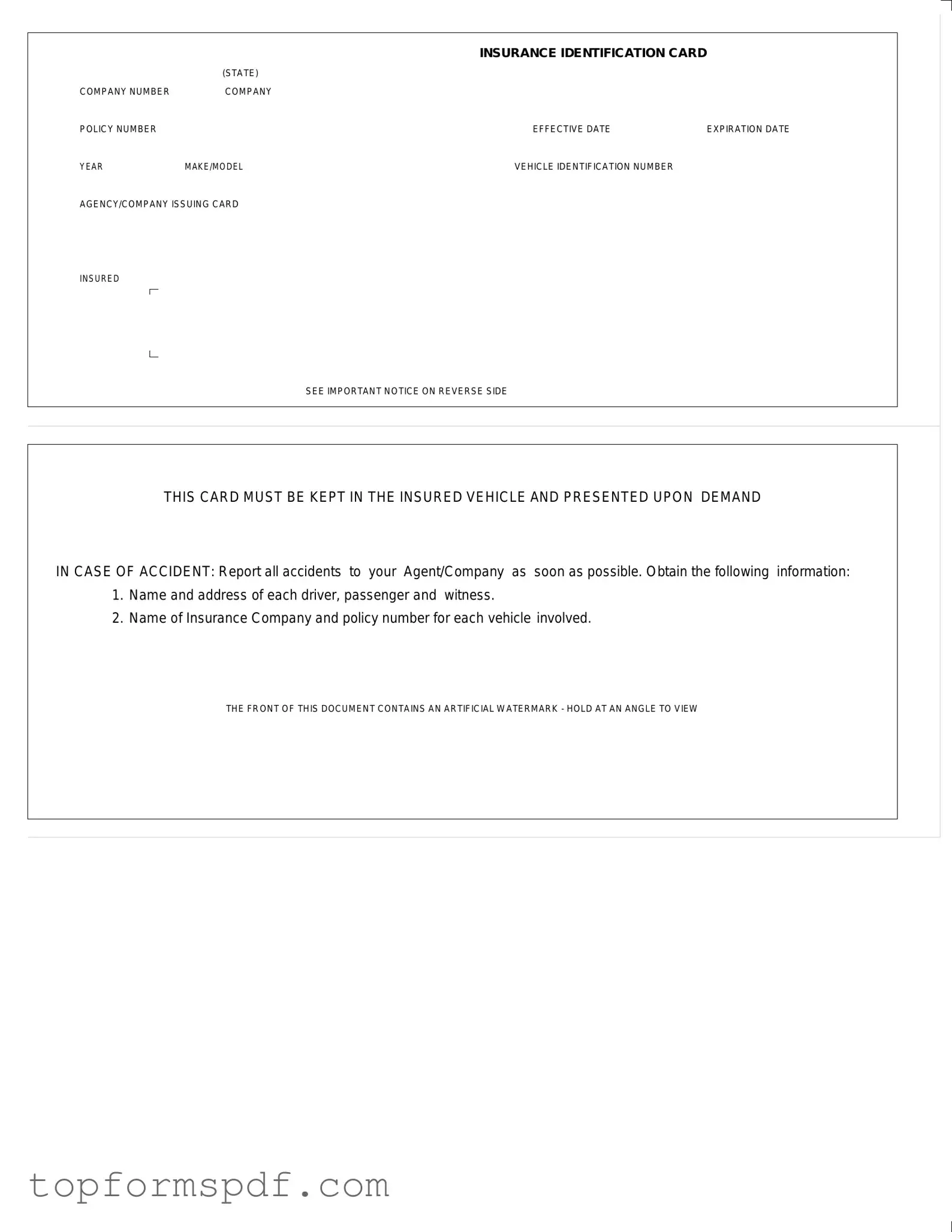 Auto Insurance Card Template