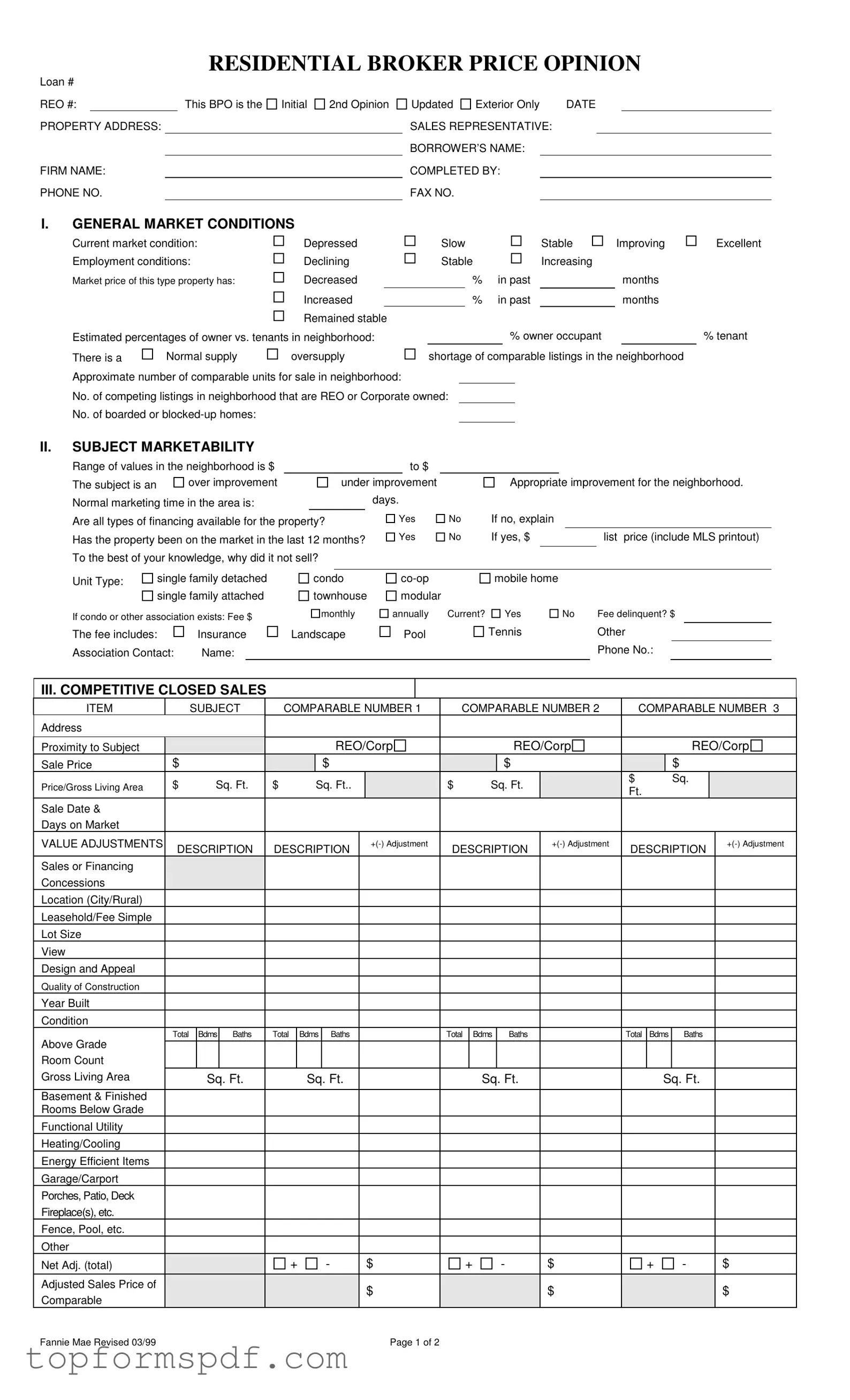 Broker Price Opinion Template