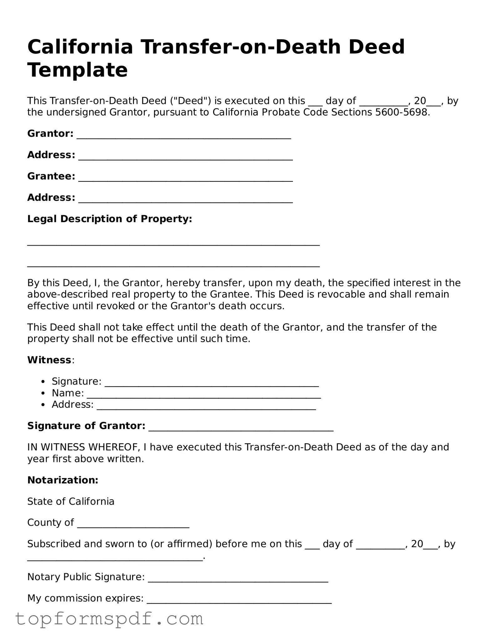 Blank California Transfer-on-Death Deed Template