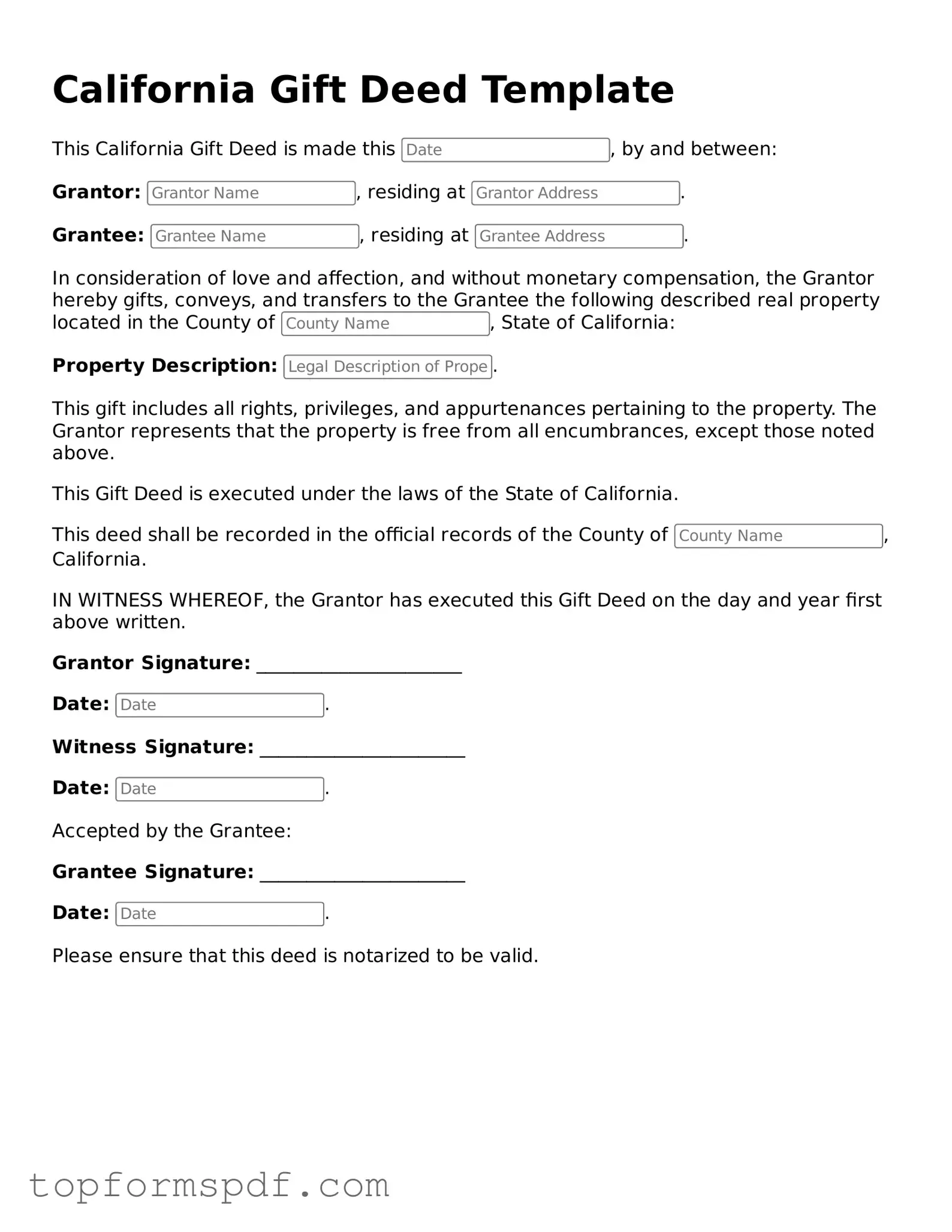 Blank California Gift Deed Template