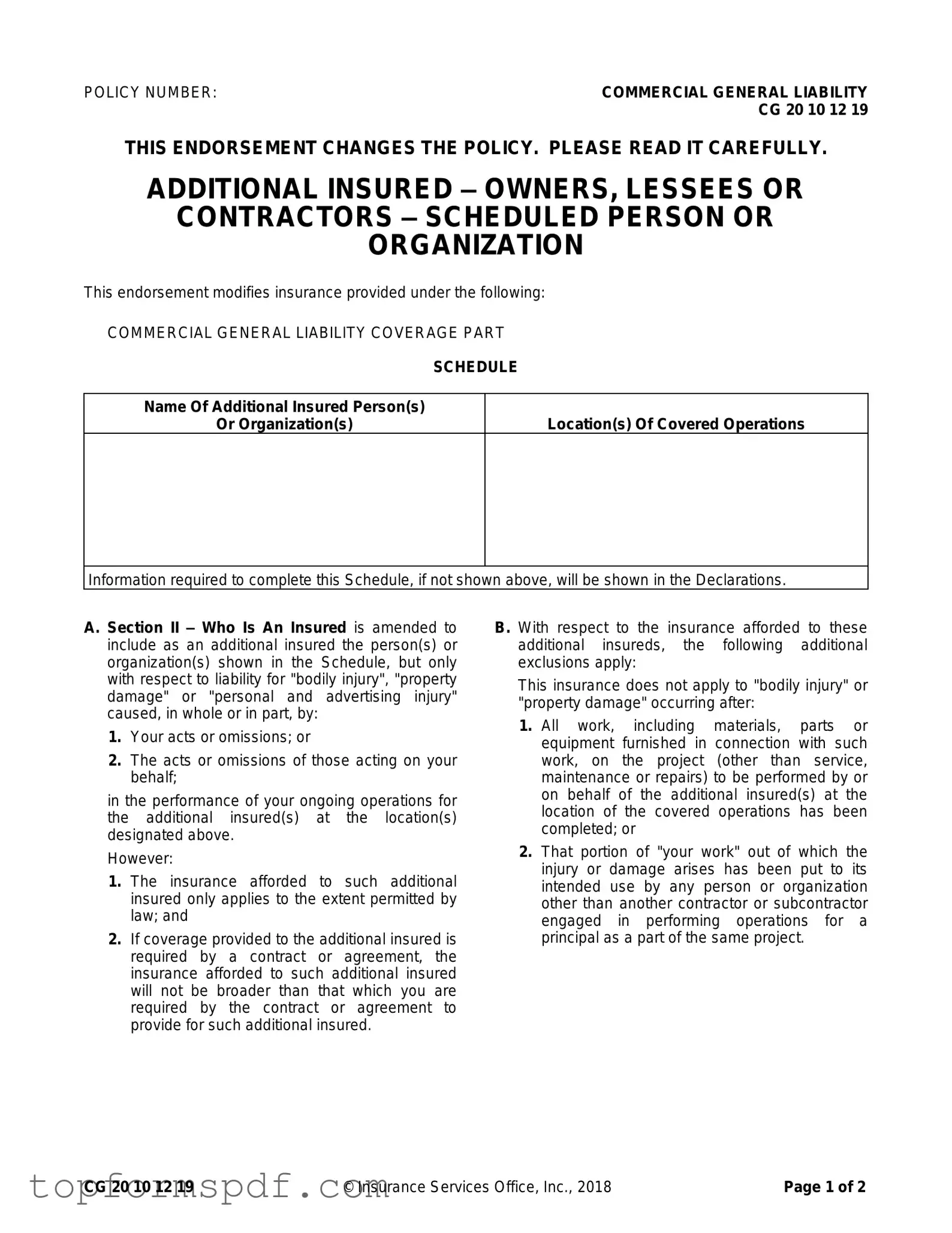 Cg 20 10 07 04 Liability Endorsement Template
