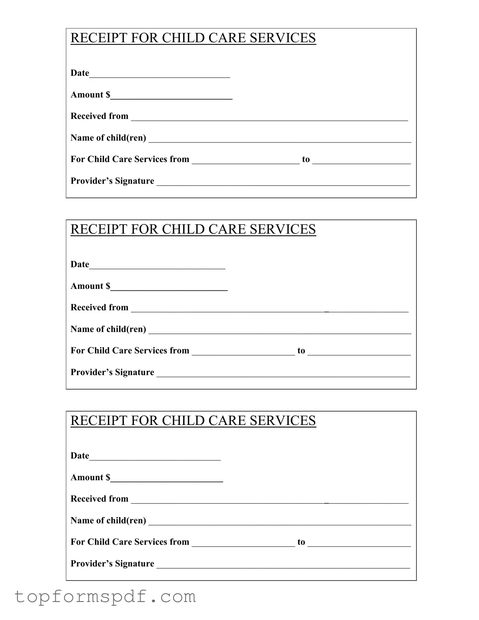Childcare Receipt Template