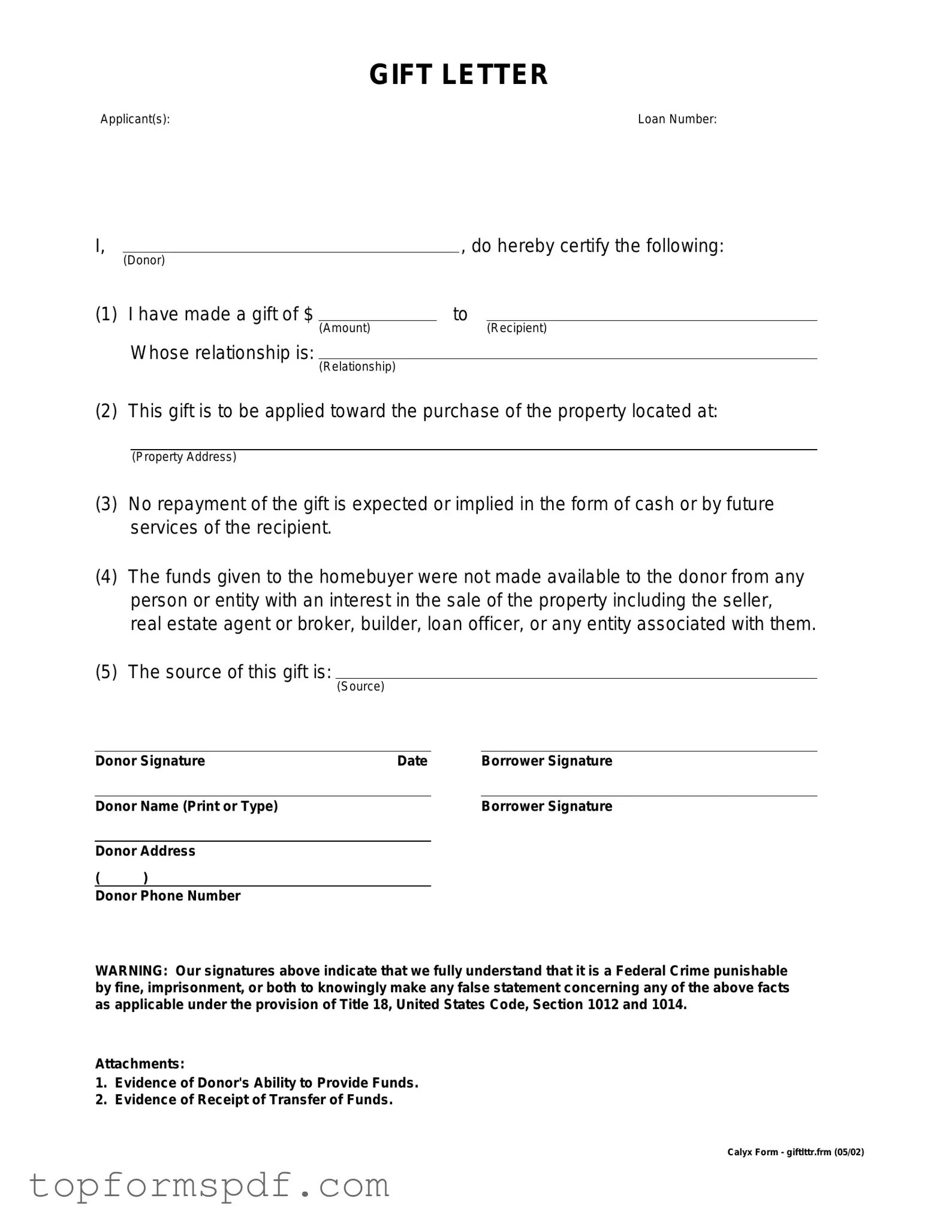 Gift Letter Template