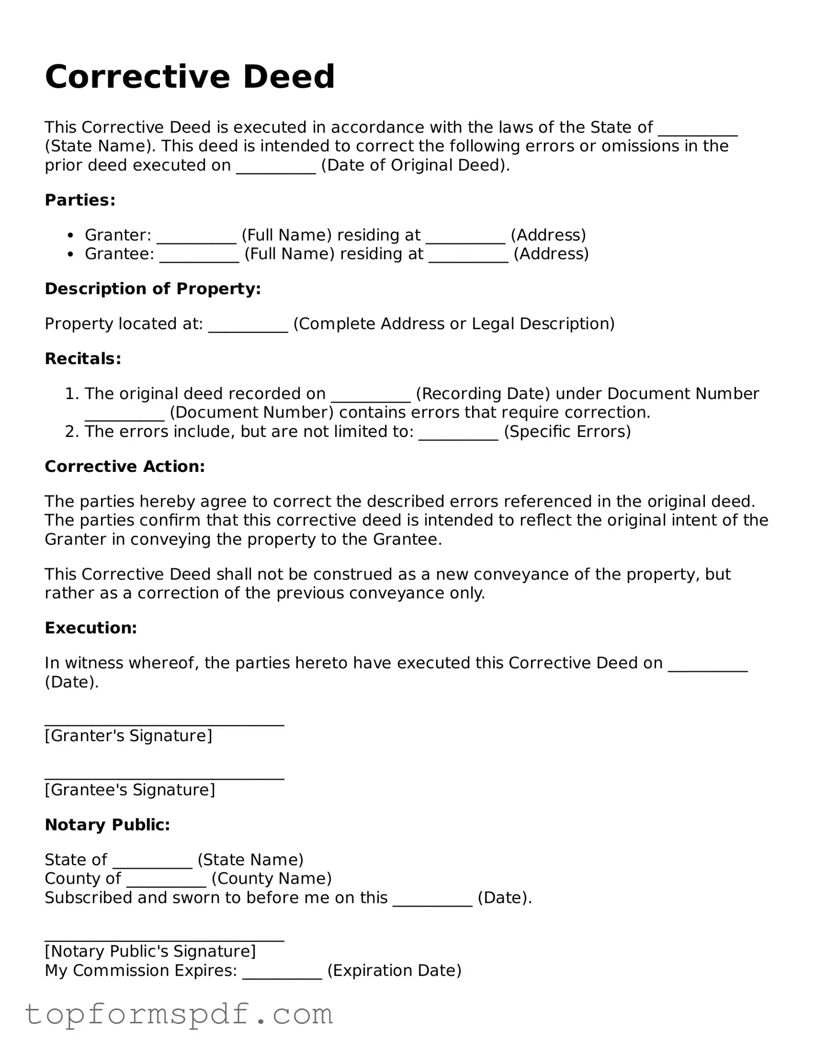 Legal Corrective Deed Form