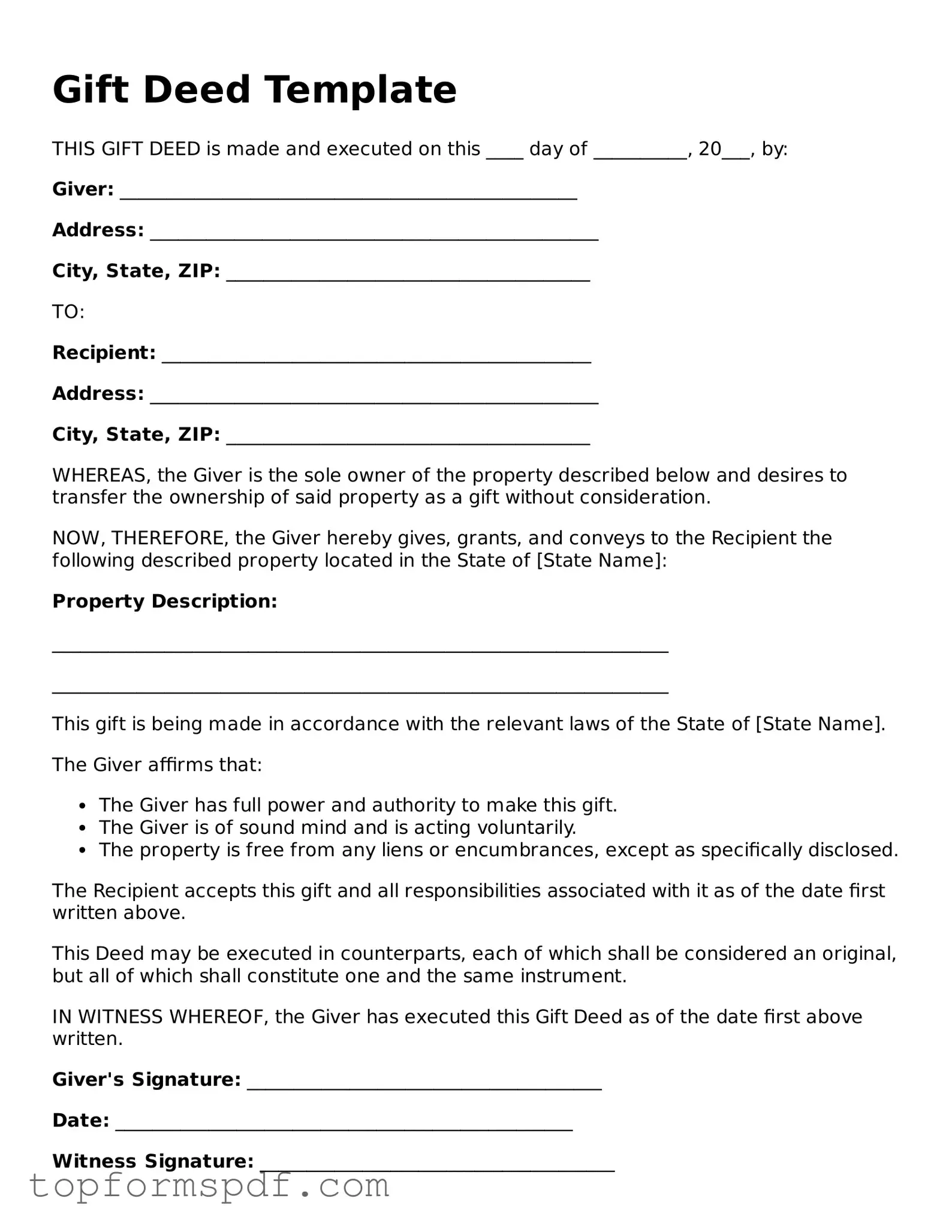 Legal Gift Deed Form