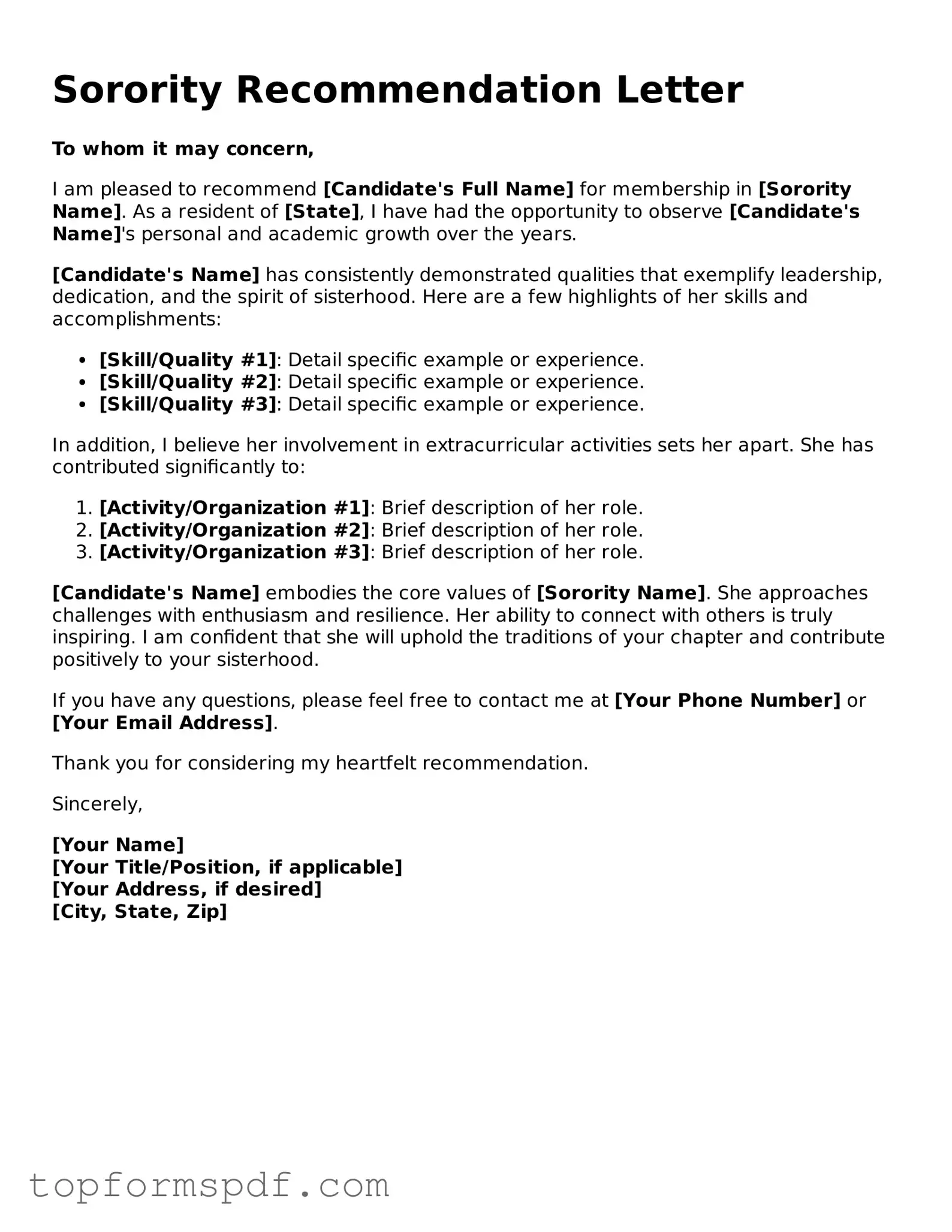 Legal Sorority Recommendation Letter Form