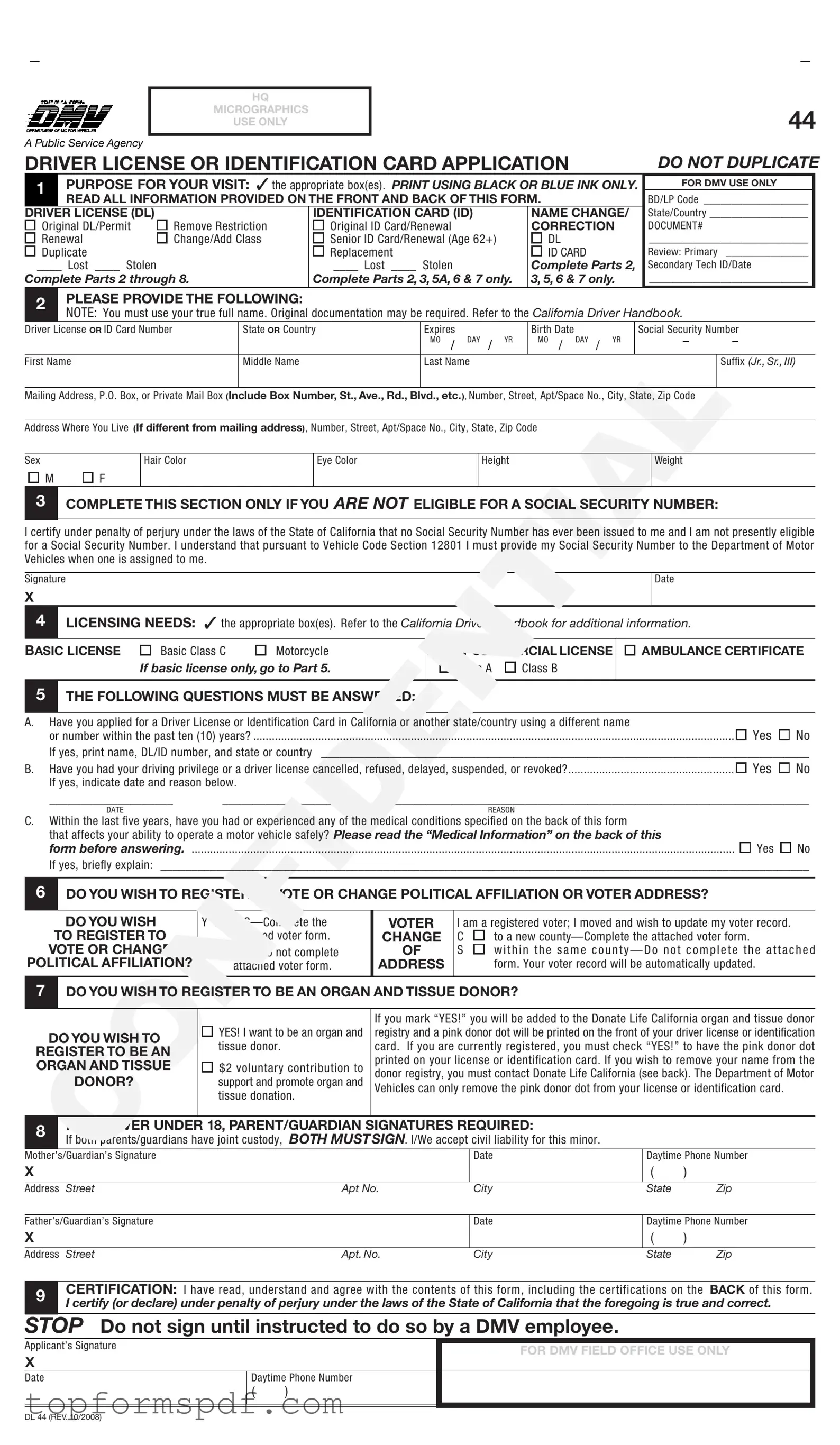 Ca Dmv Dl 44 Template