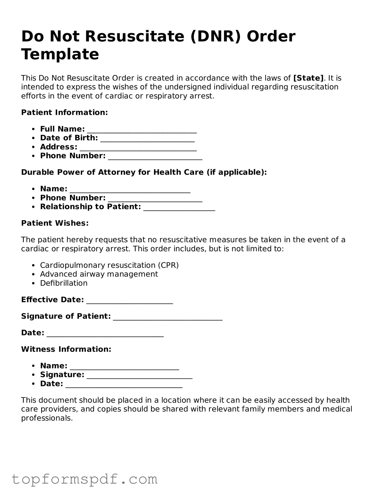 Legal Do Not Resuscitate Order Form