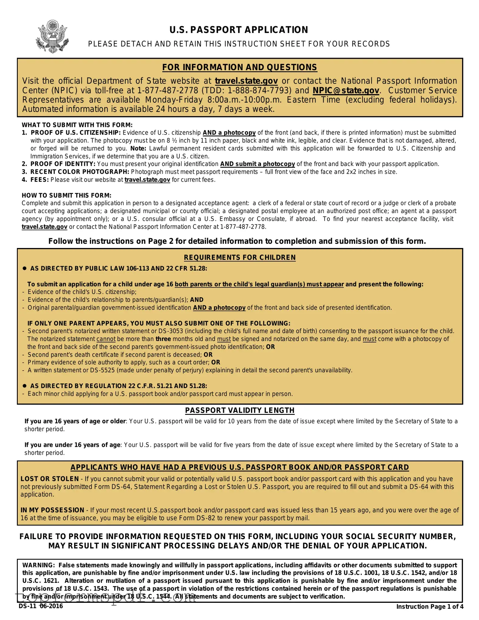 DS-11 U.S. Passport application Template