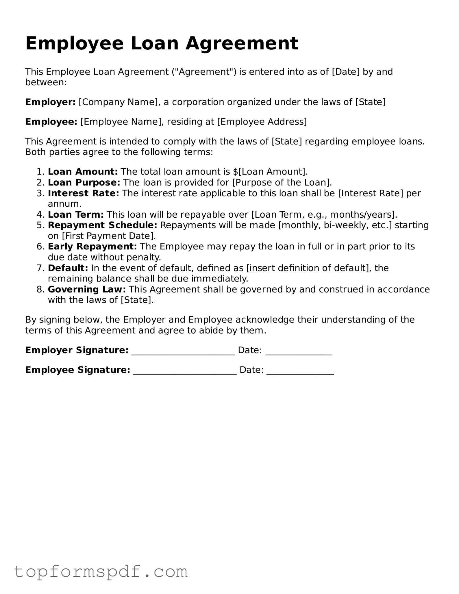 Legal Employee Loan Agreement Form