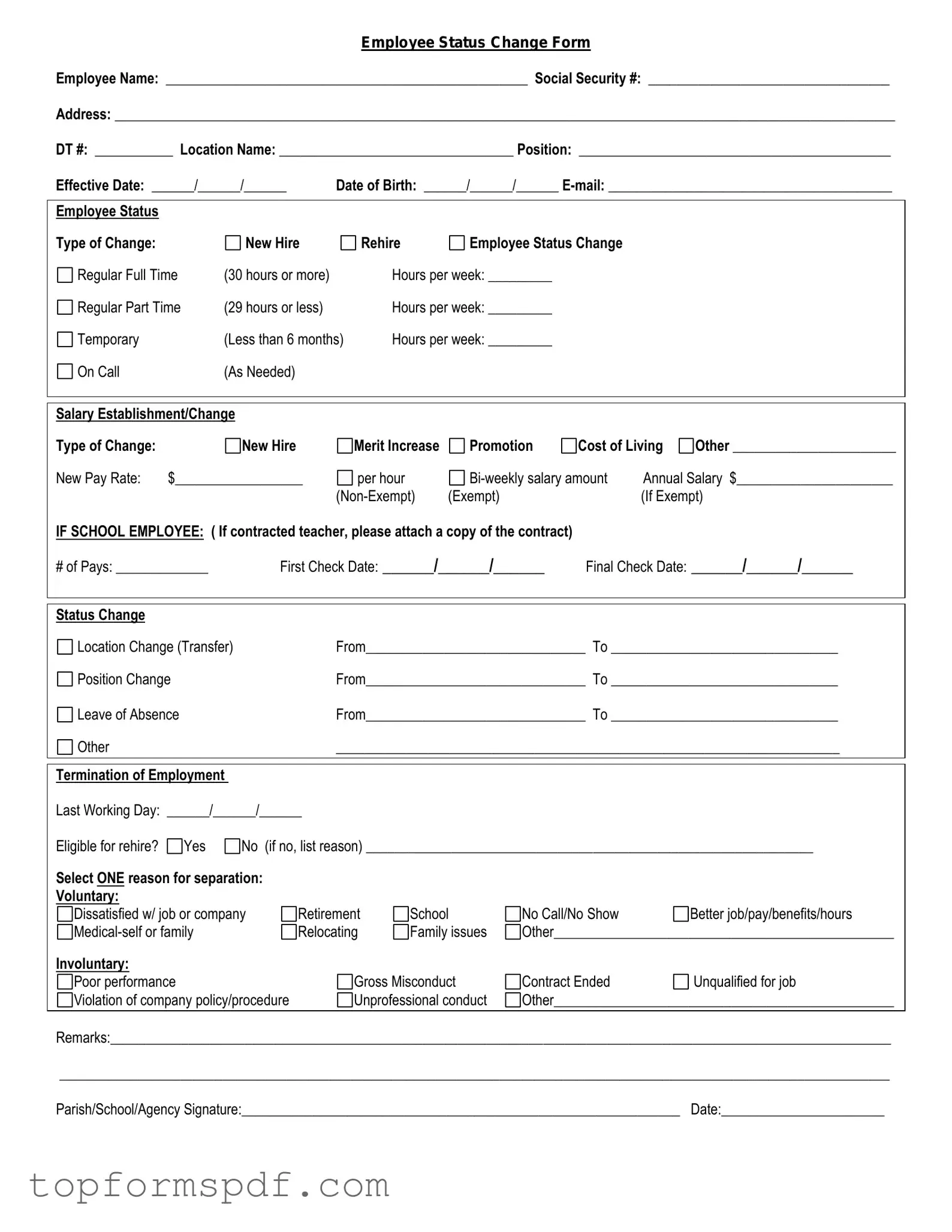 Employee Status Change Template