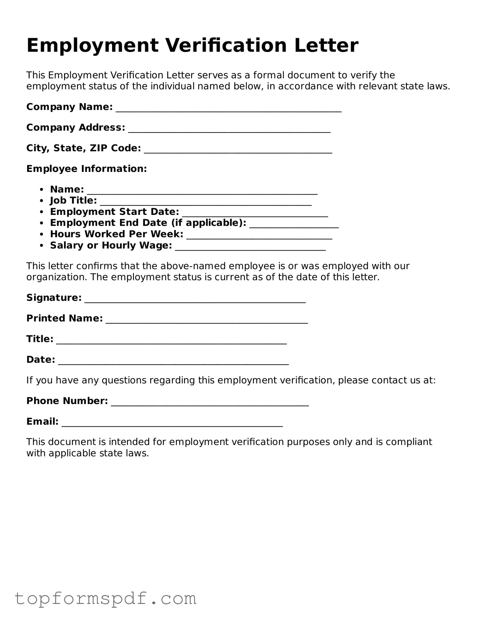 Legal Employment Verification Form