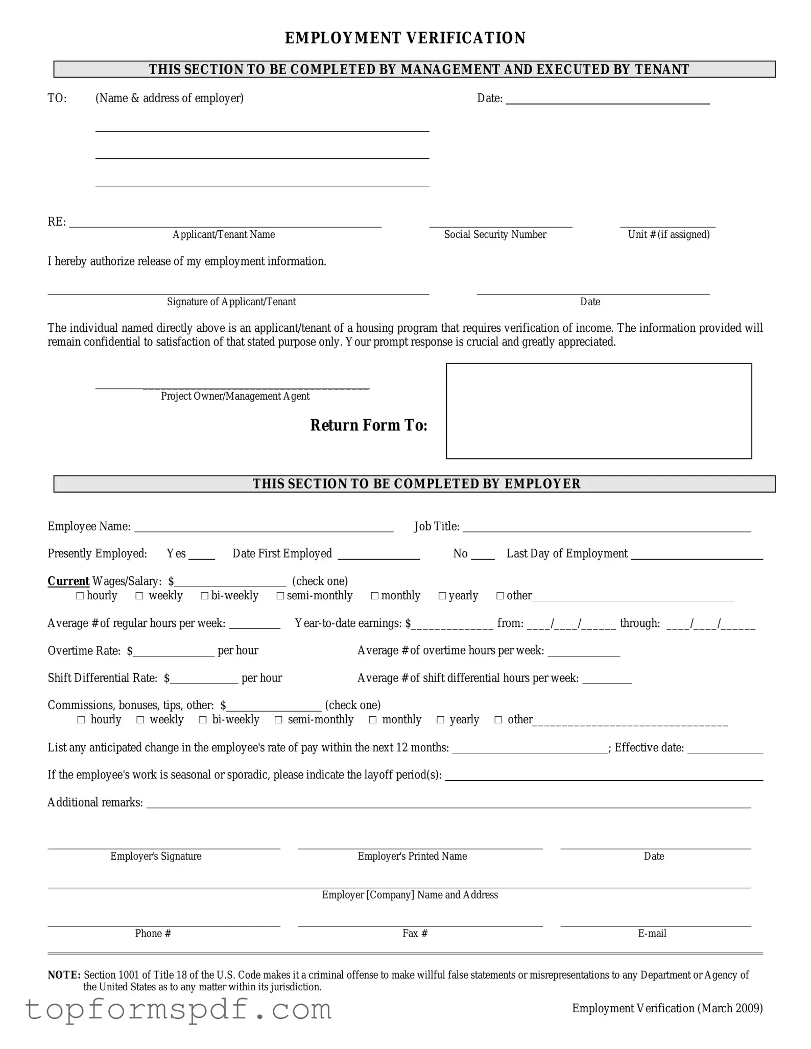Employment verification form Template