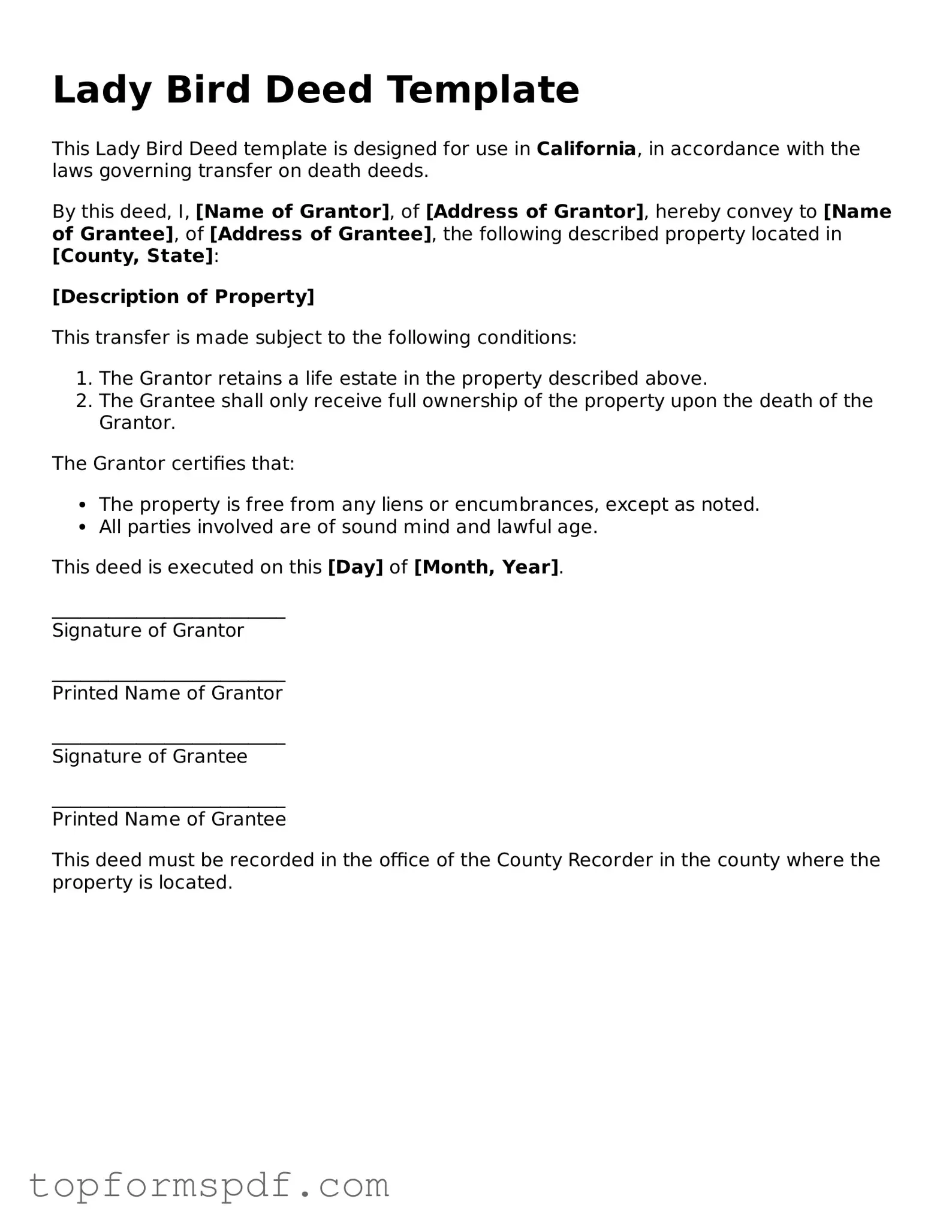 Legal Lady Bird Deed Form