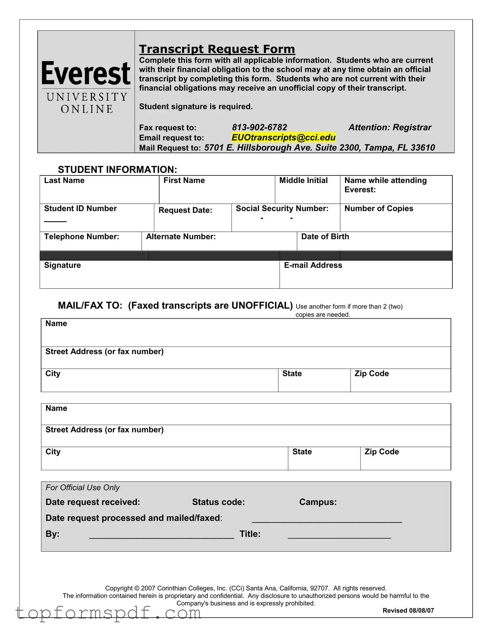 Everest University Transcript Template