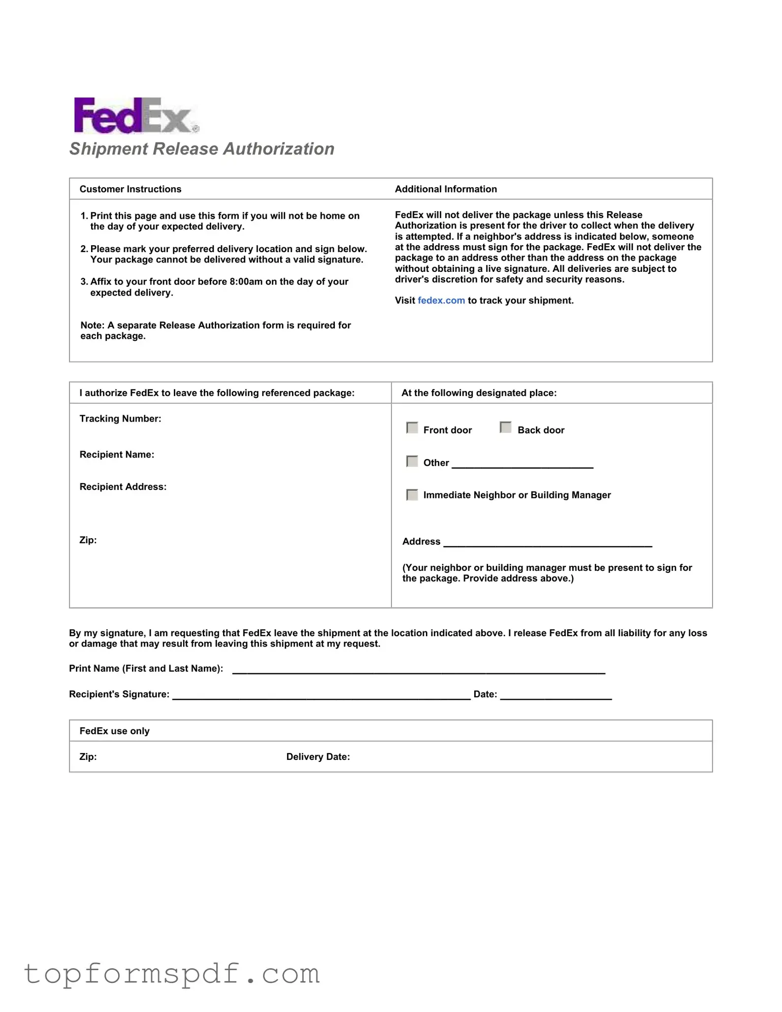 Fedex Release Template