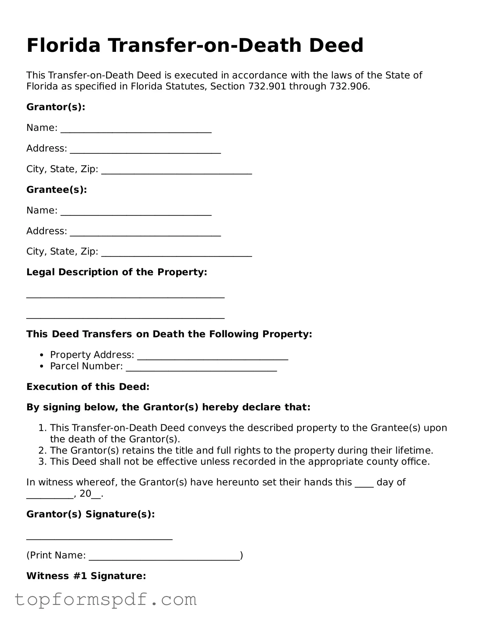 Blank Florida Transfer-on-Death Deed Template