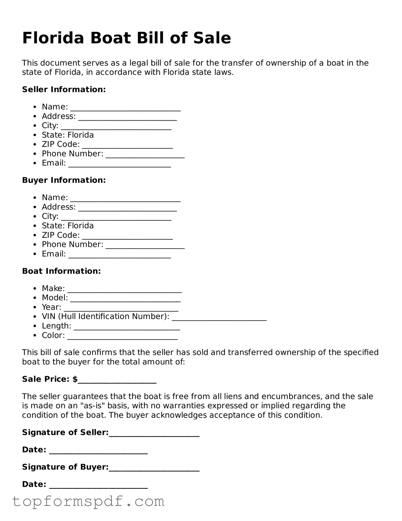 Blank Florida Boat Bill of Sale Template