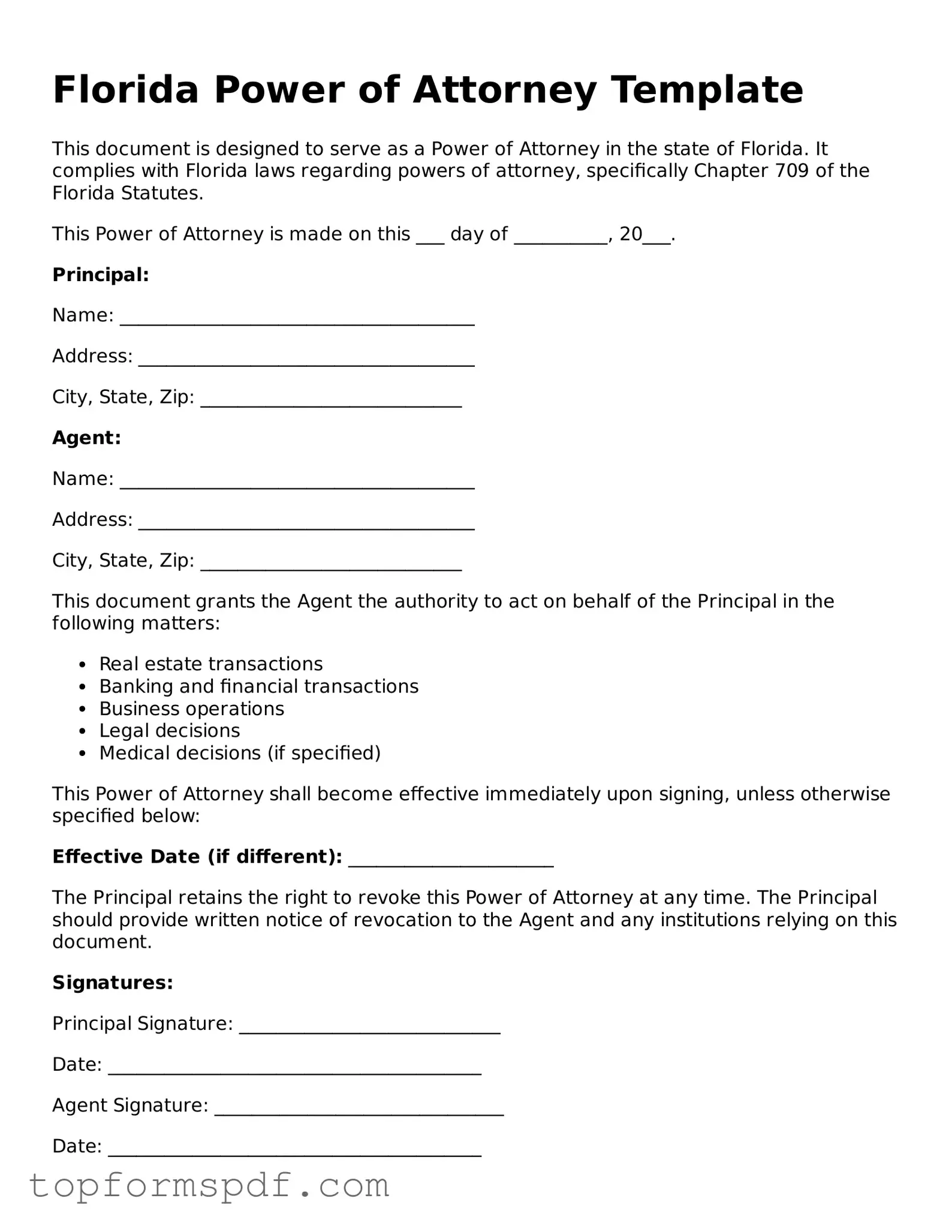 Blank Florida Power of Attorney Template