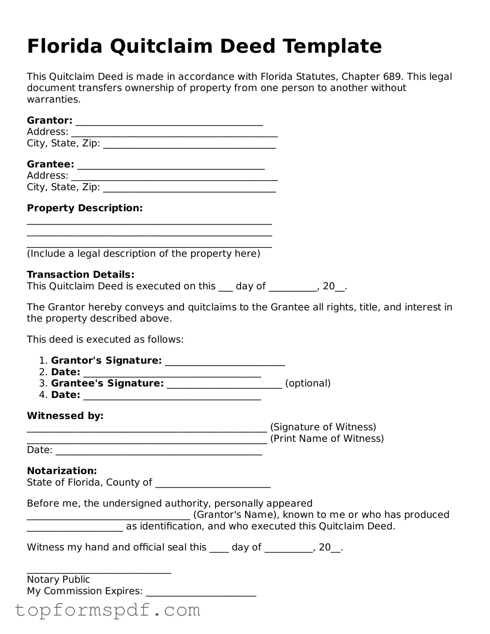 Blank Florida Quitclaim Deed Template