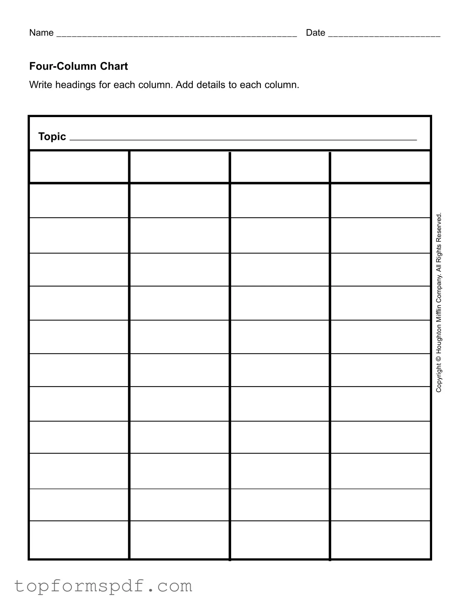 Four Column Chart Template