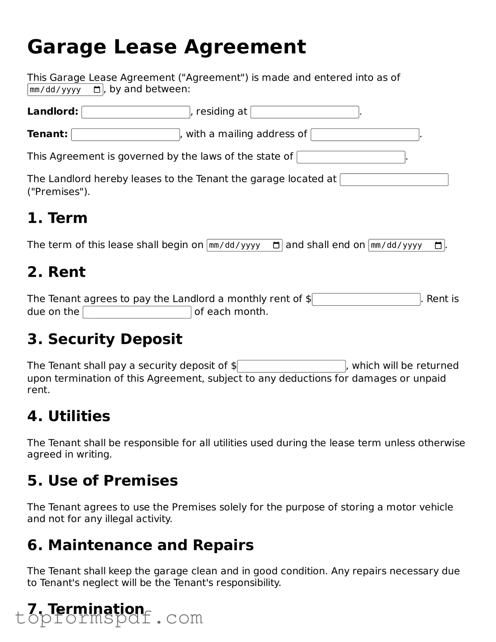 Legal Garage Lease Agreement Form
