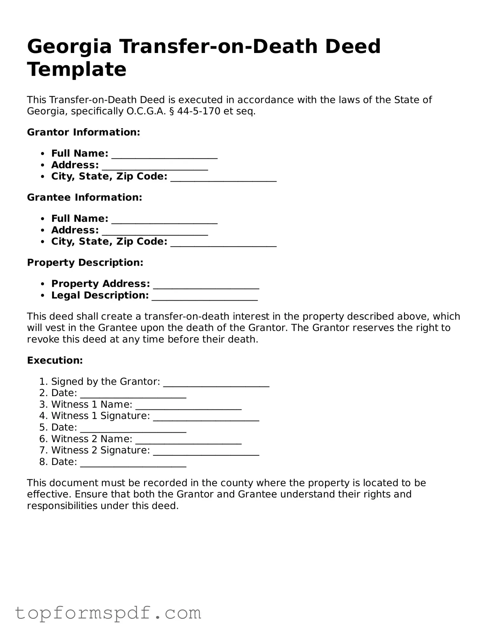 Blank Georgia Transfer-on-Death Deed Template