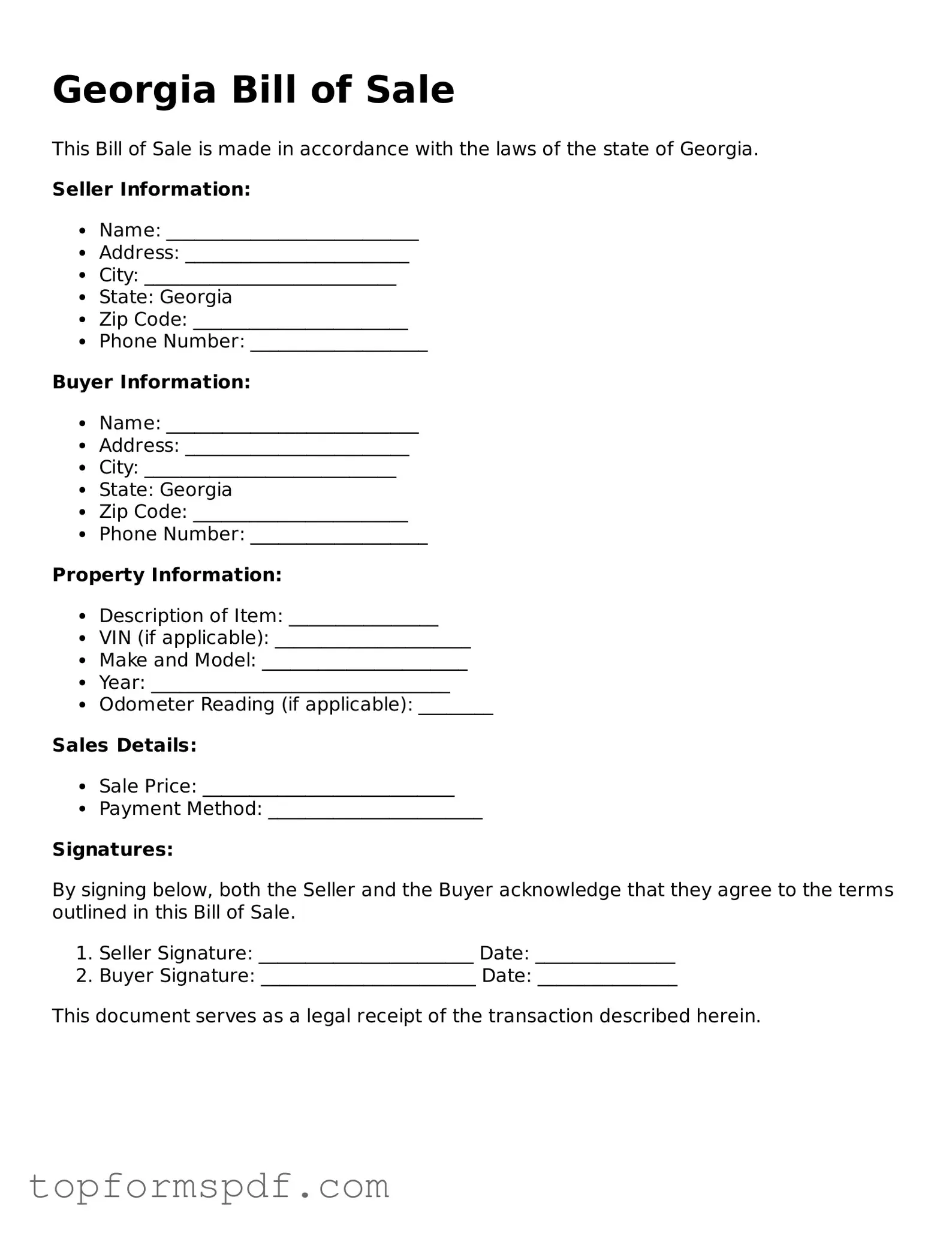 Blank Georgia Bill of Sale Template