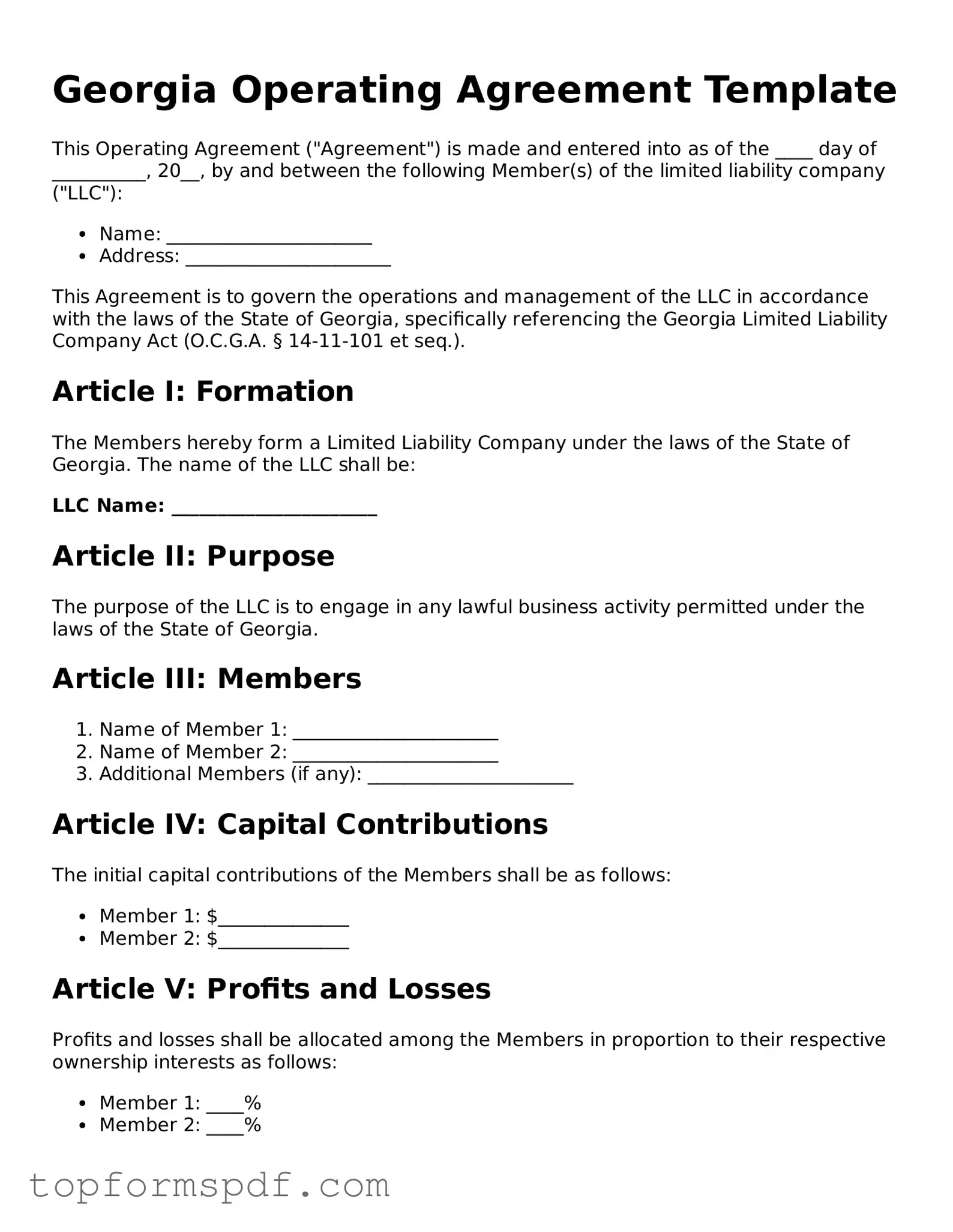 Blank Georgia Operating Agreement Template