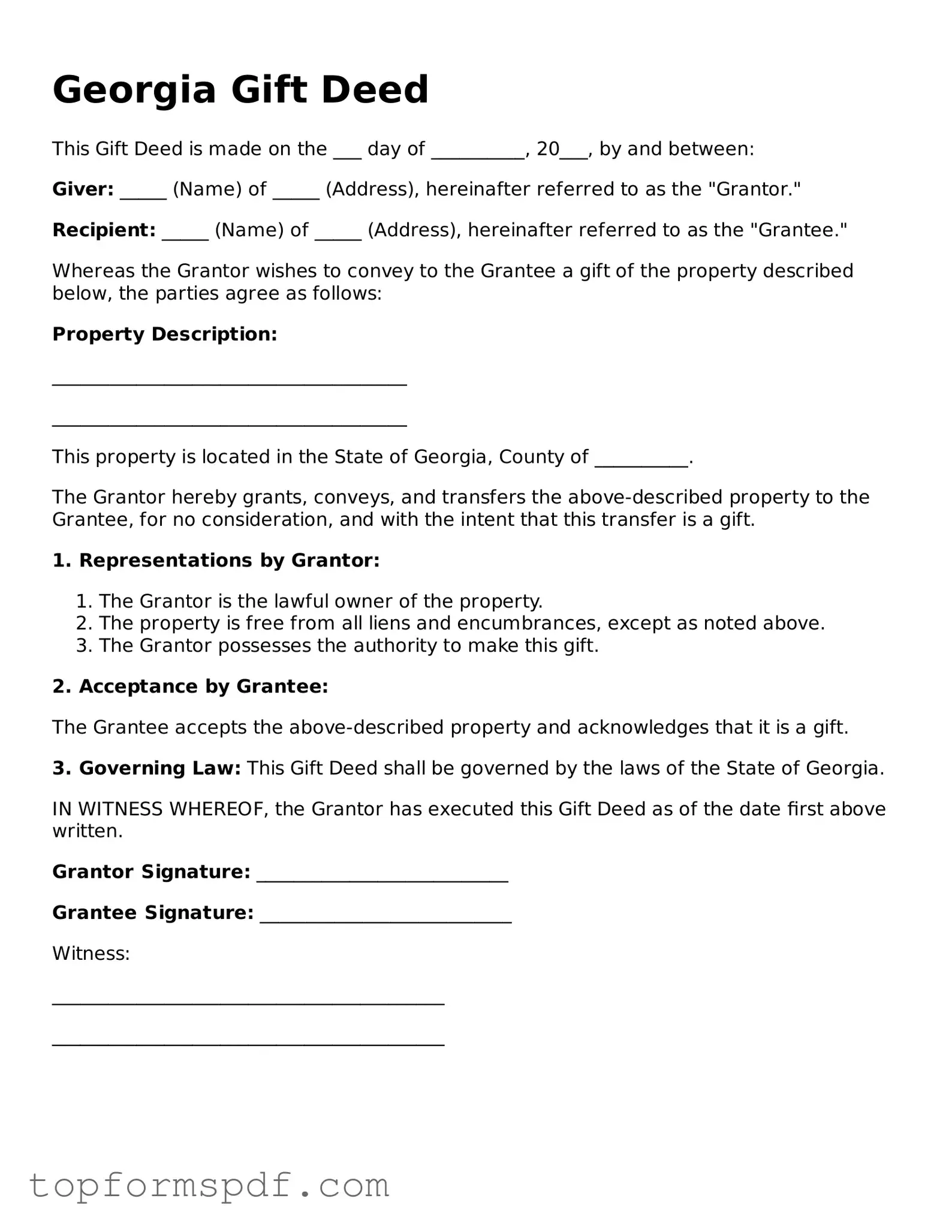 Blank Georgia Gift Deed Template