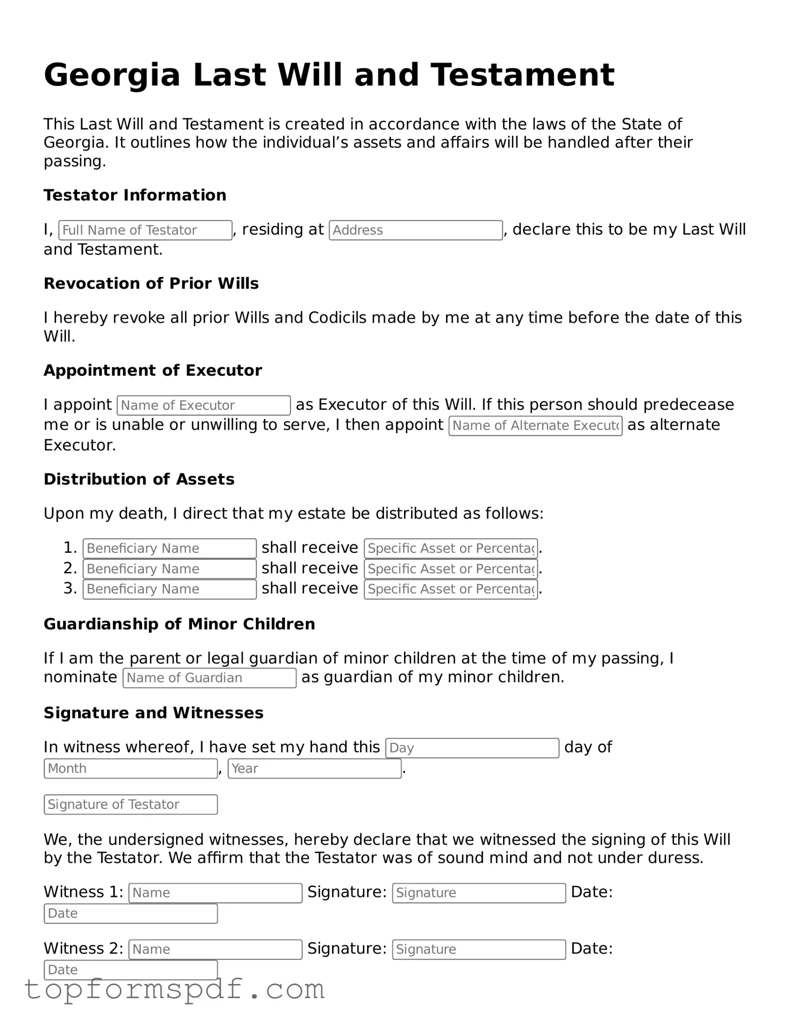 Blank Georgia Last Will and Testament Template