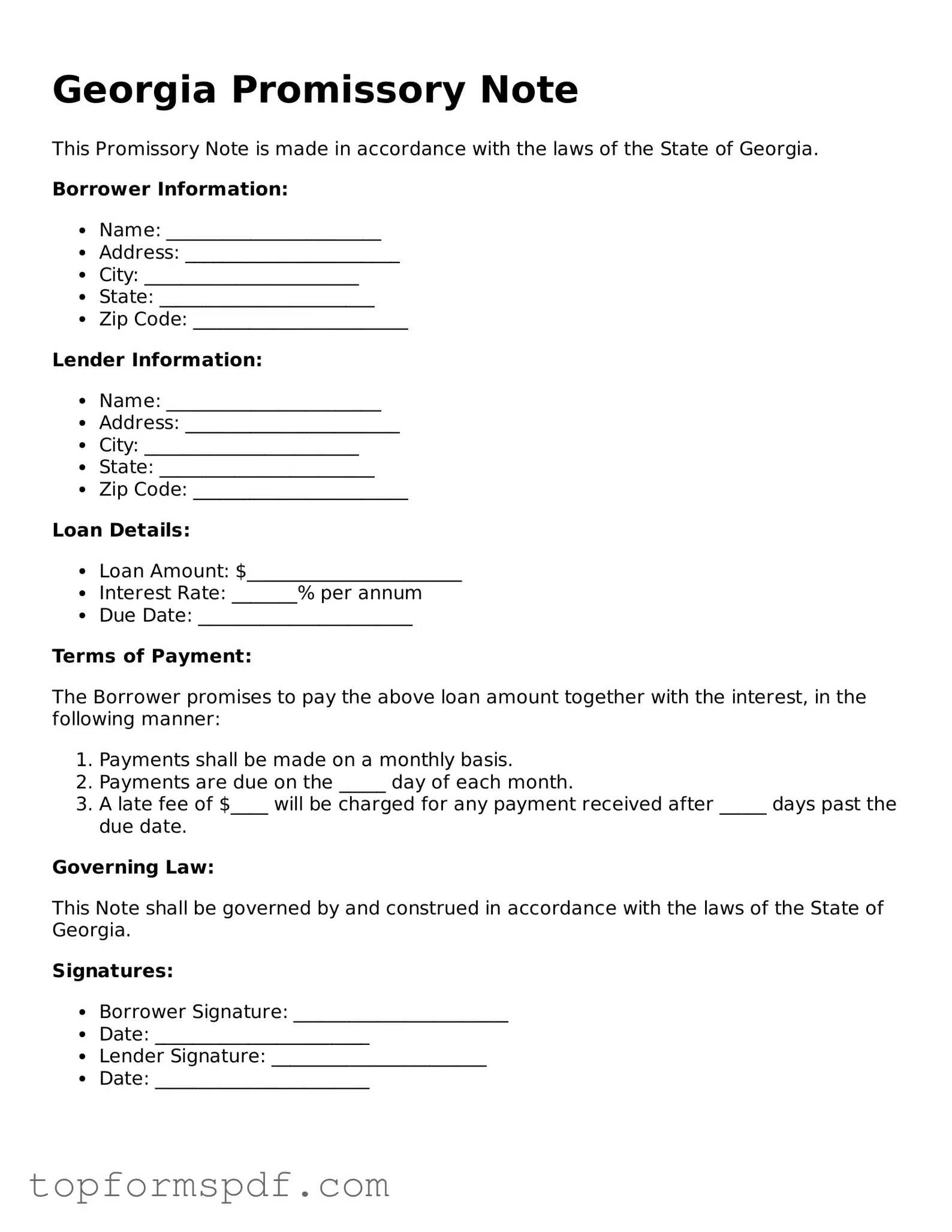 Blank Georgia Promissory Note Template