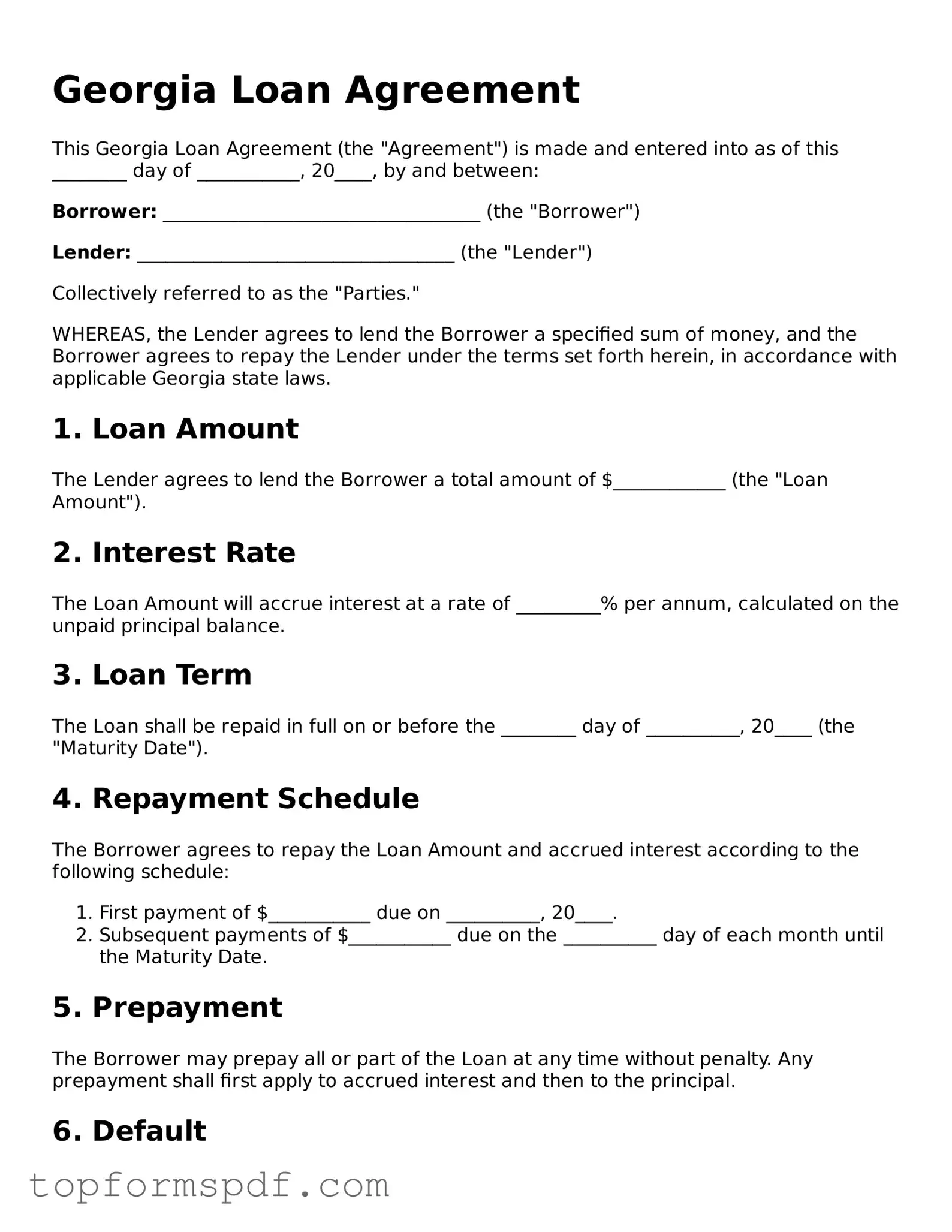 Blank Georgia Loan Agreement Template