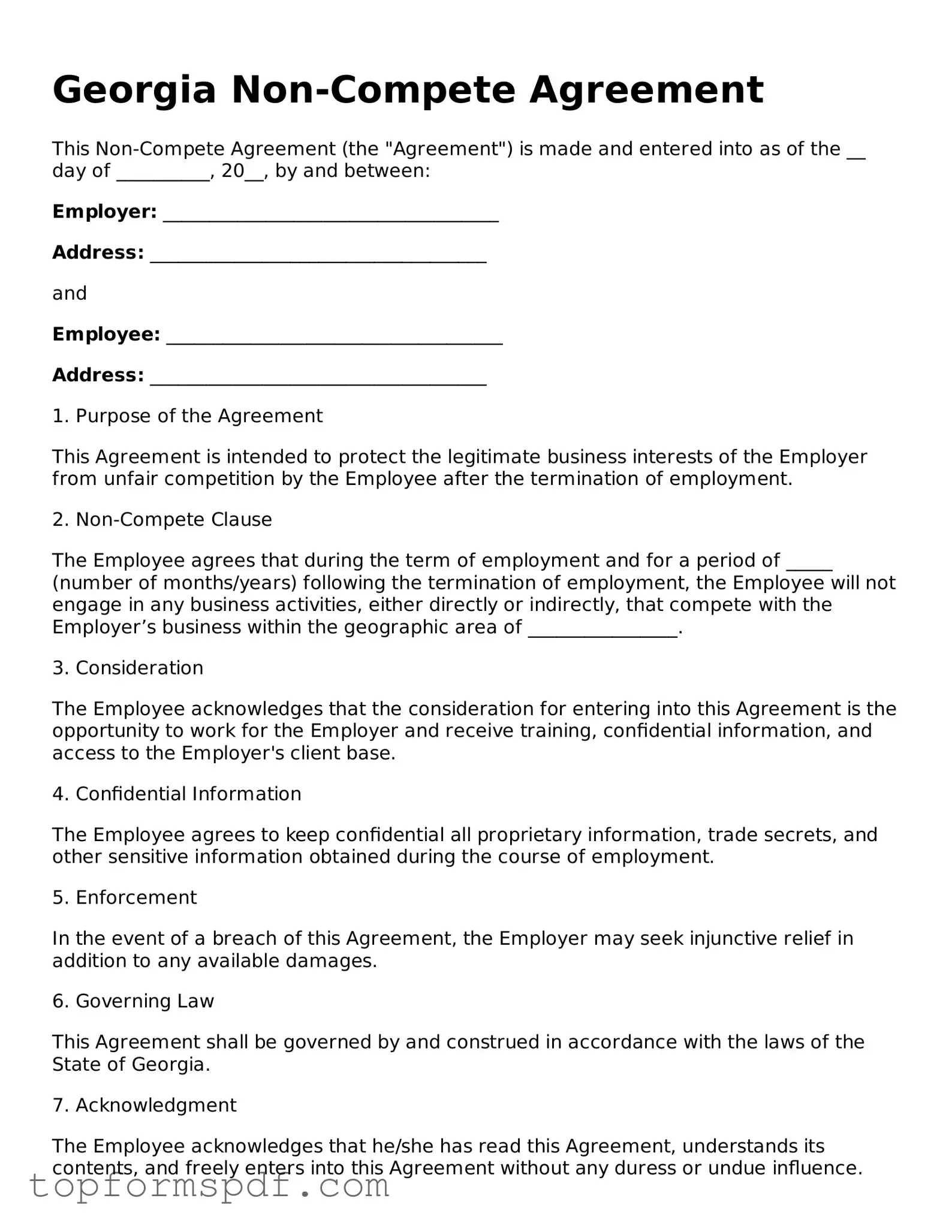 Blank Georgia Non-compete Agreement Template