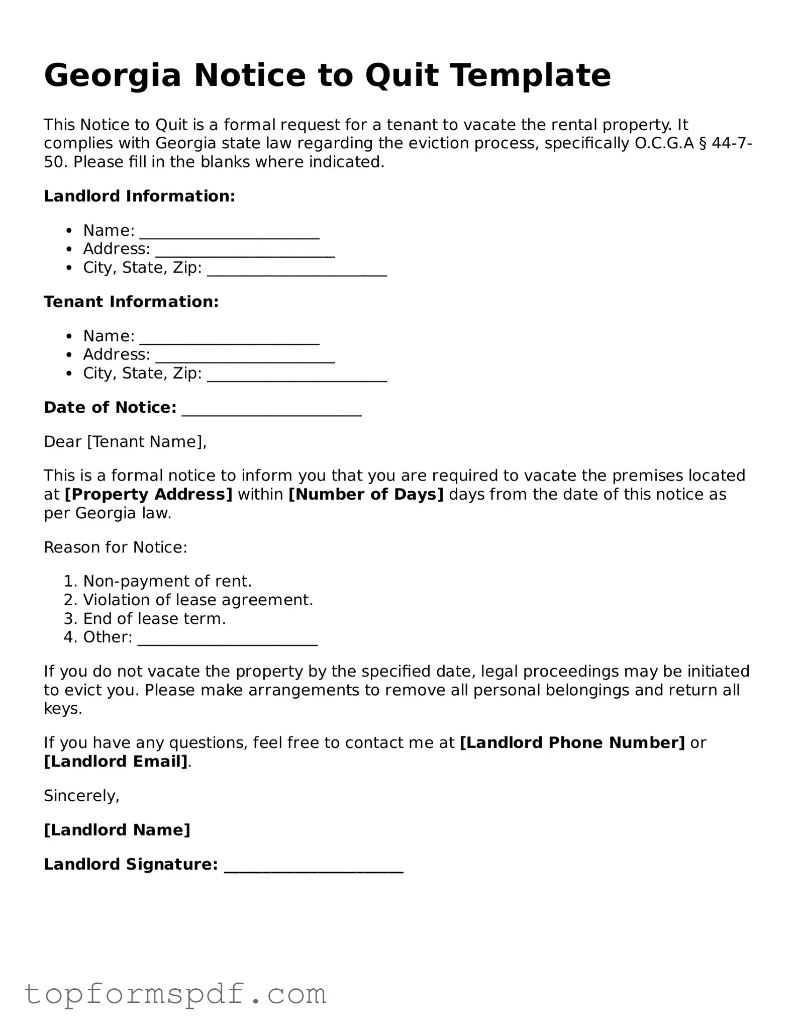 Blank Georgia Notice to Quit Template