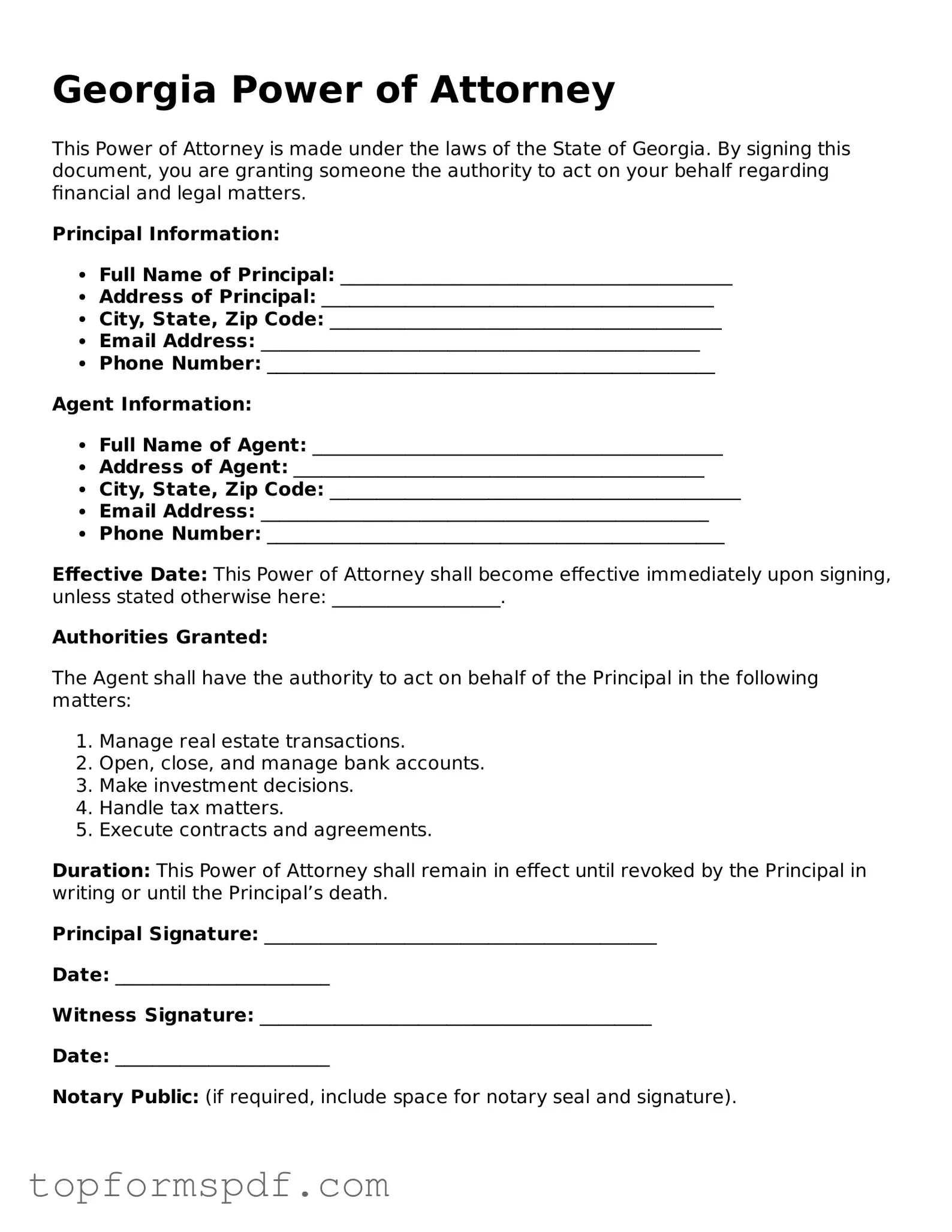 Blank Georgia Power of Attorney Template