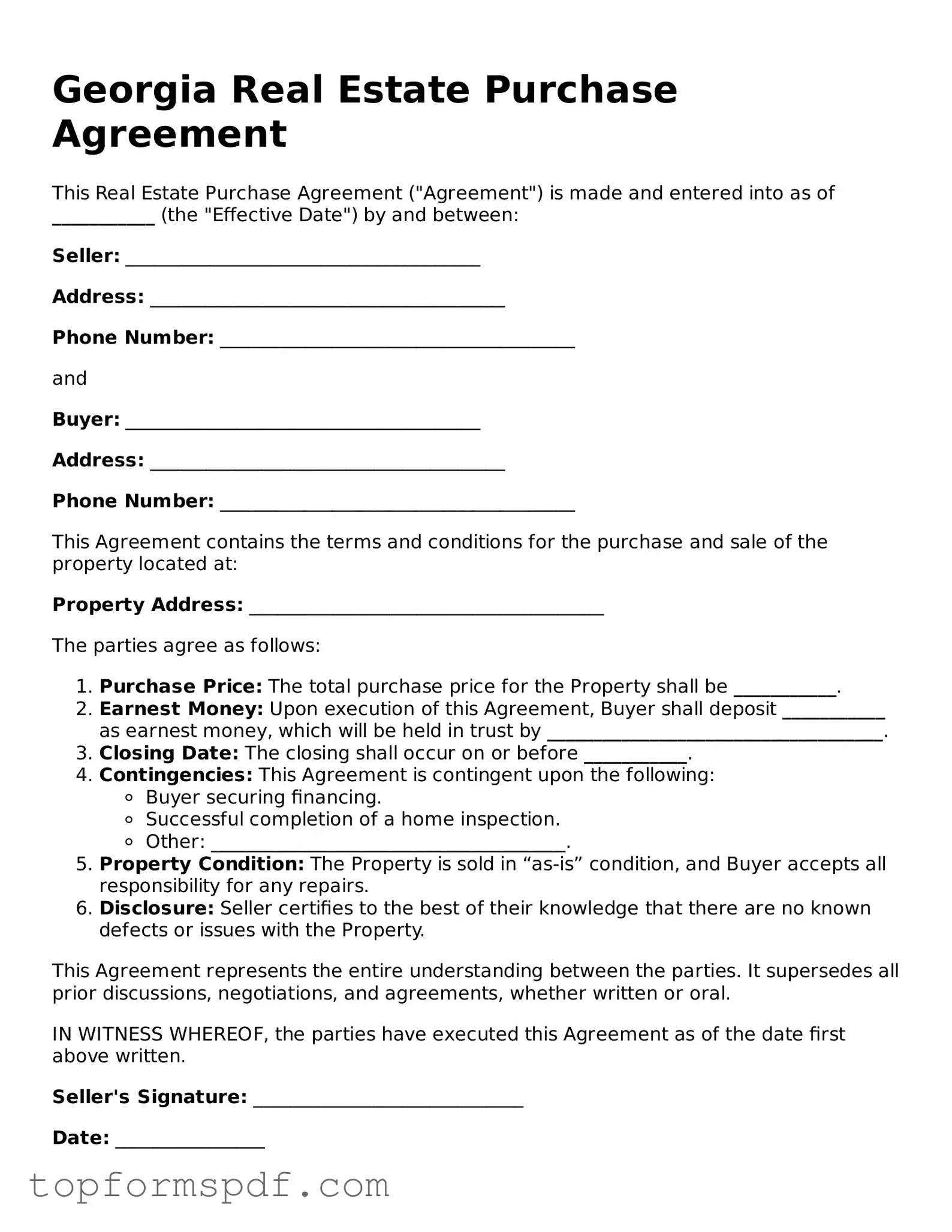 Blank Georgia Real Estate Purchase Agreement Template
