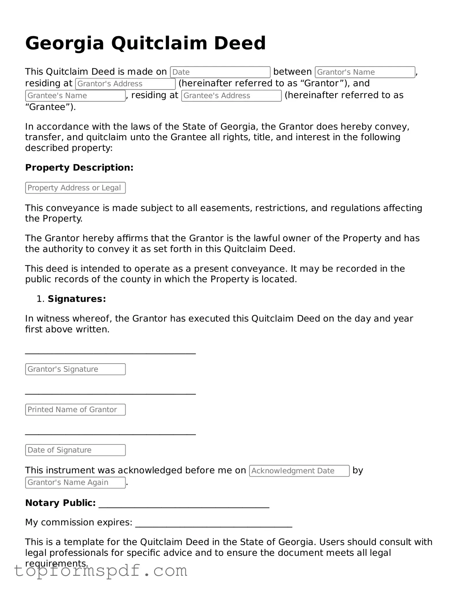Blank Georgia Quitclaim Deed Template
