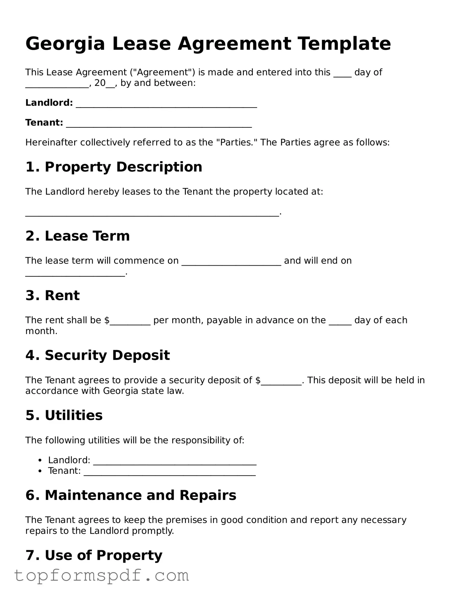 Blank Georgia Lease Agreement Template