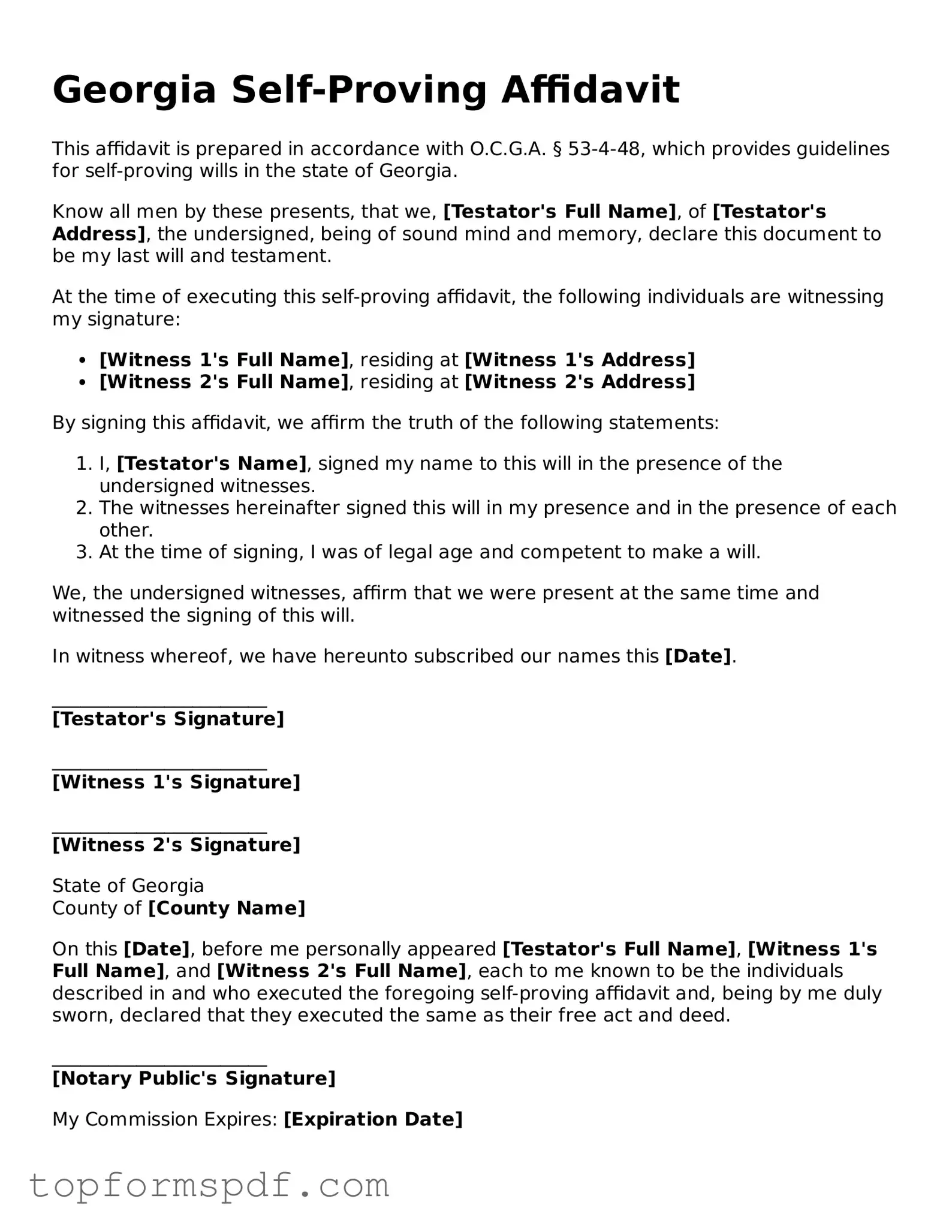 Blank Georgia Self-Proving Affidavit Template