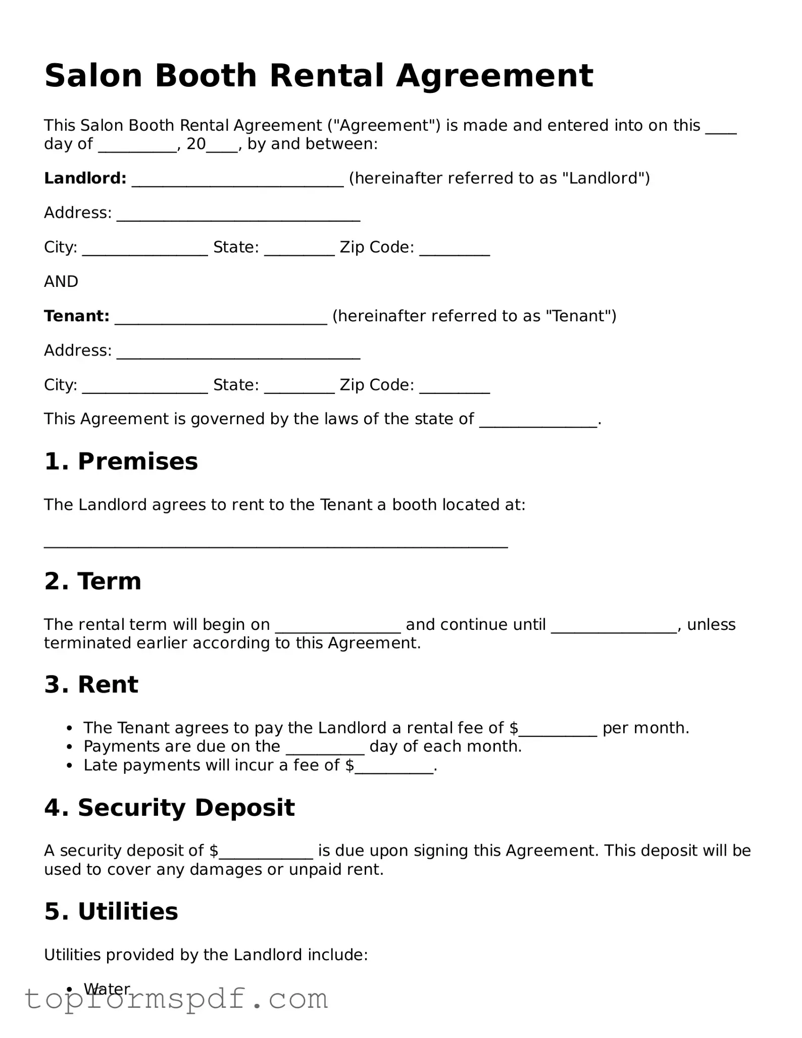 Legal Salon Booth Rental Agreement Form