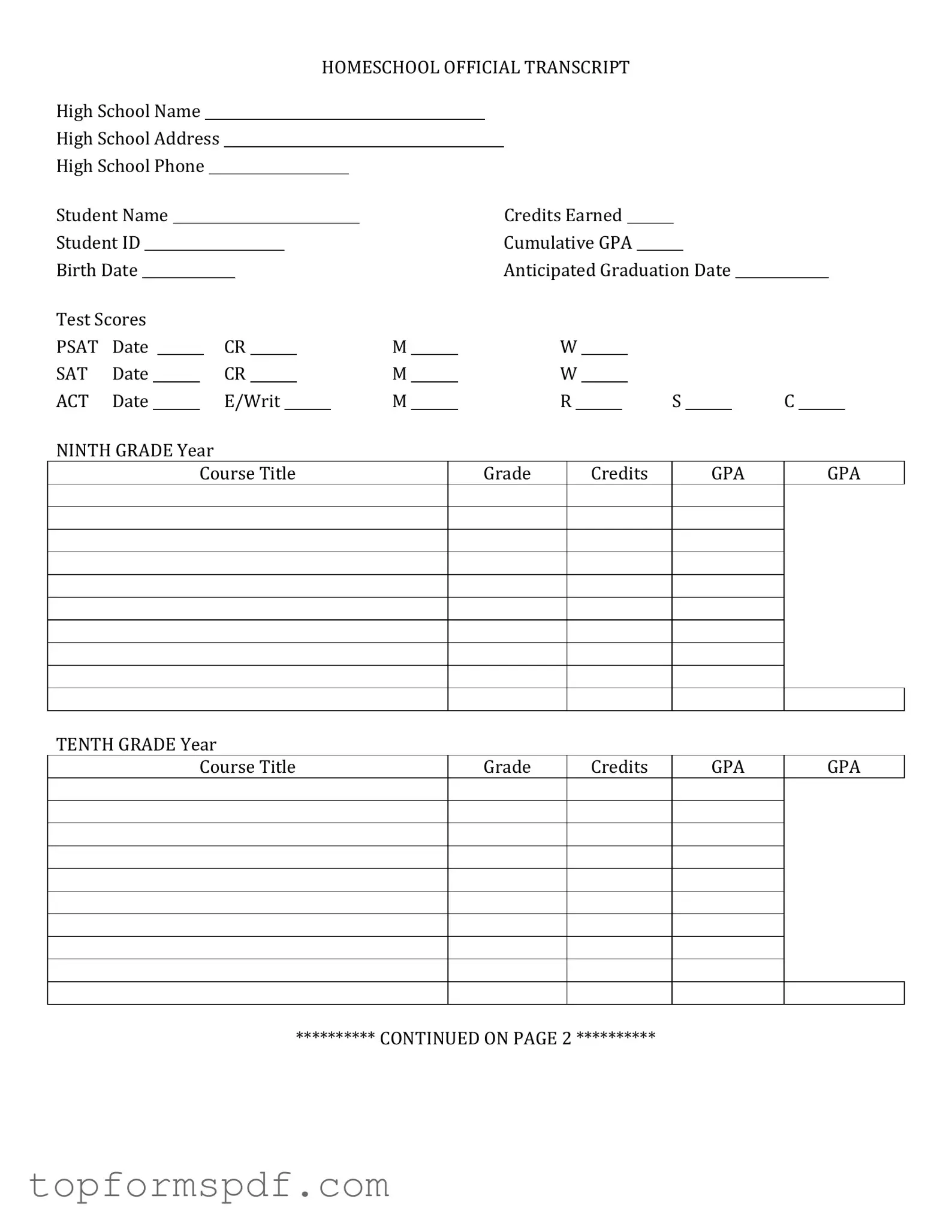 High School Transcript Template