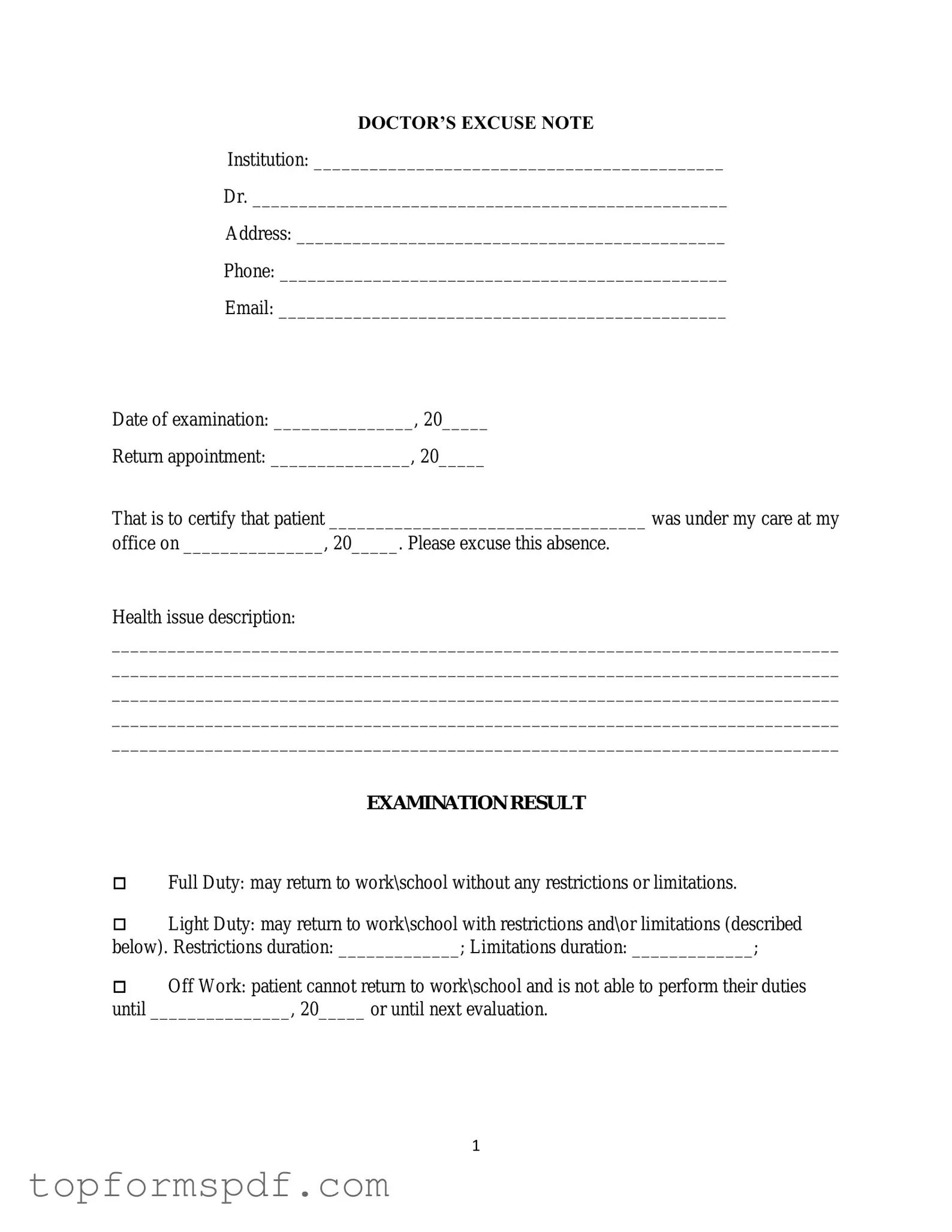 Doctors Excuse Note Template